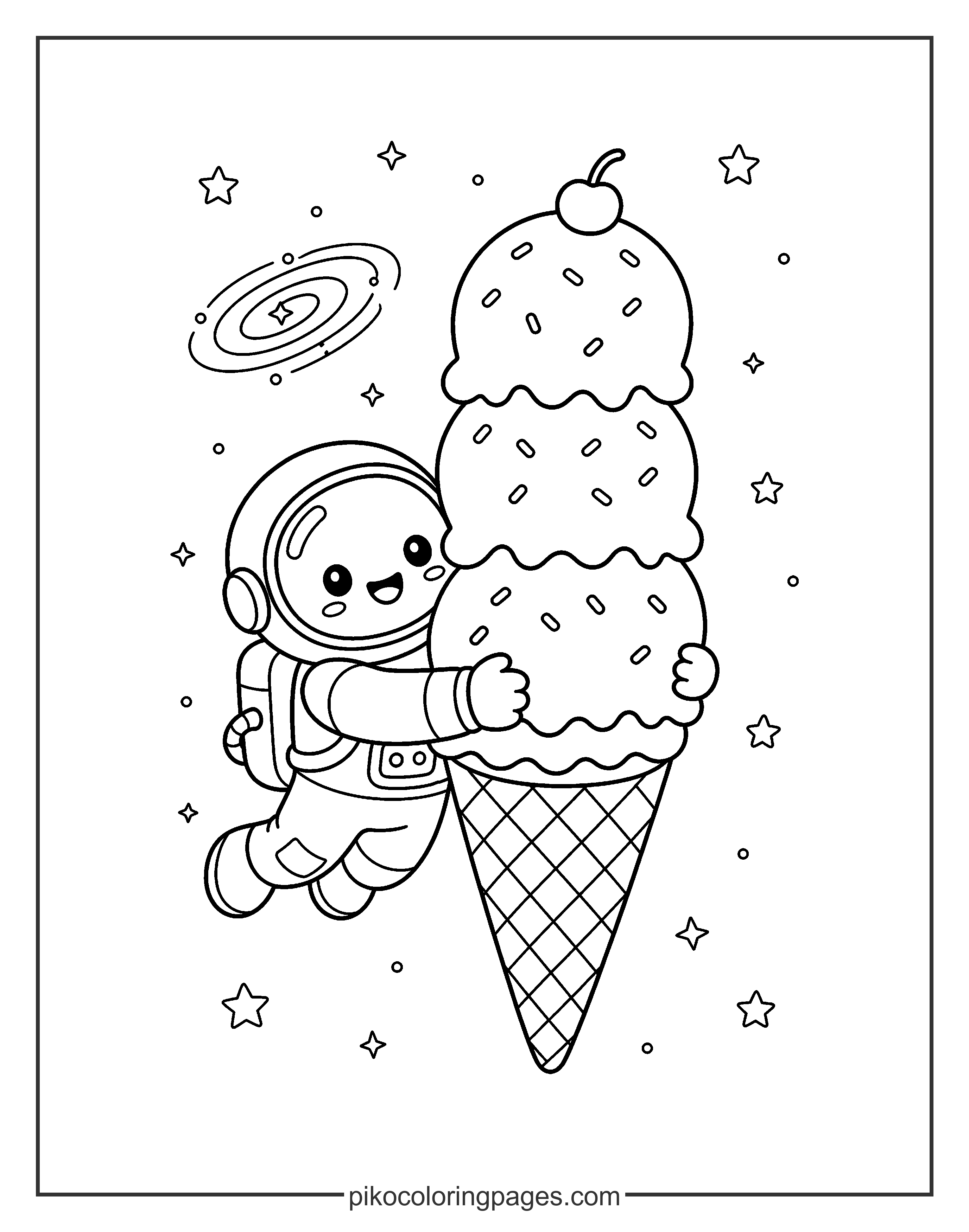 The coolest treat in the entire universe! Astronaut with giant ice cream coloring page