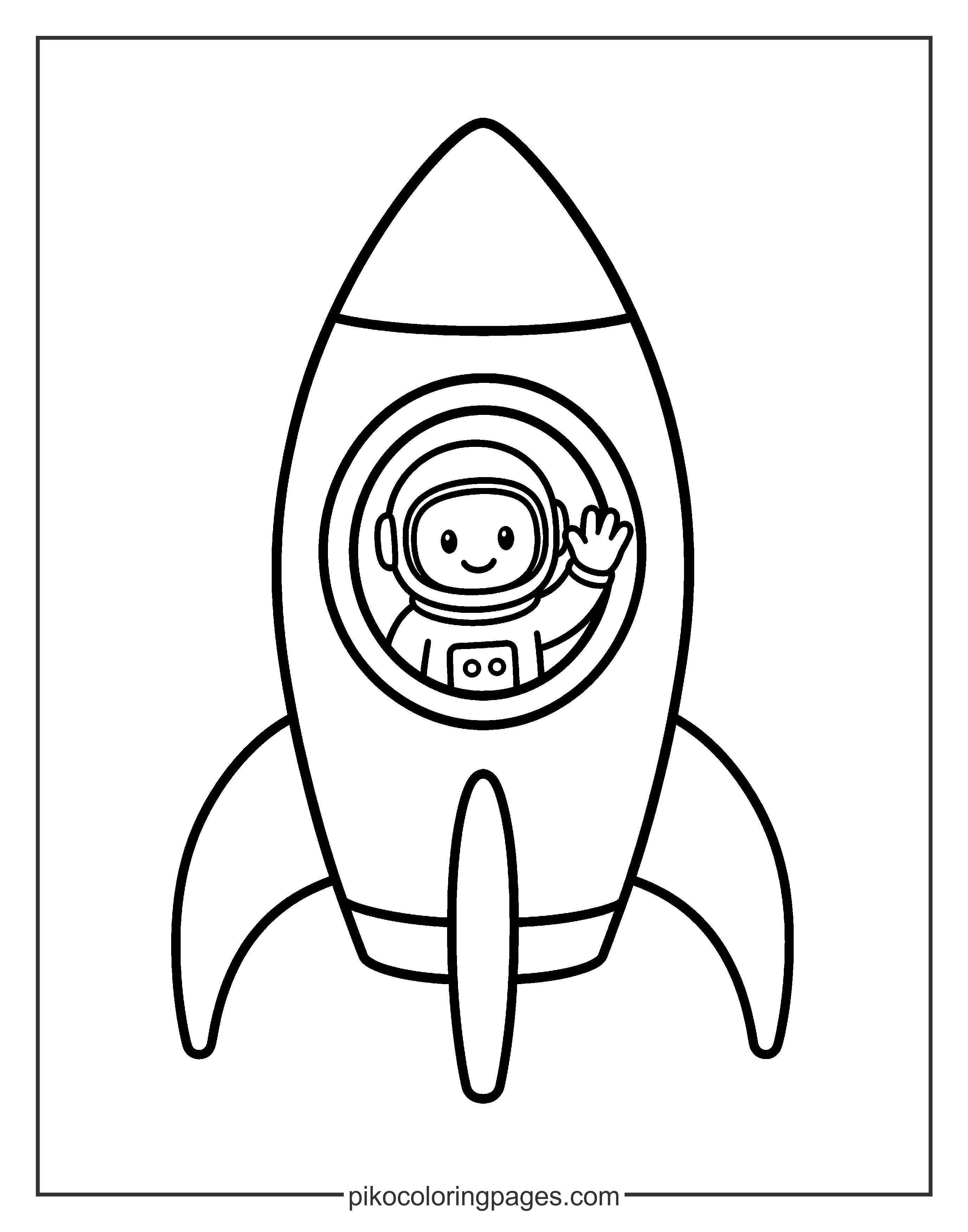 3, 2, 1... Blast off into a world of color! Simple rocket and astronaut coloring page for kids