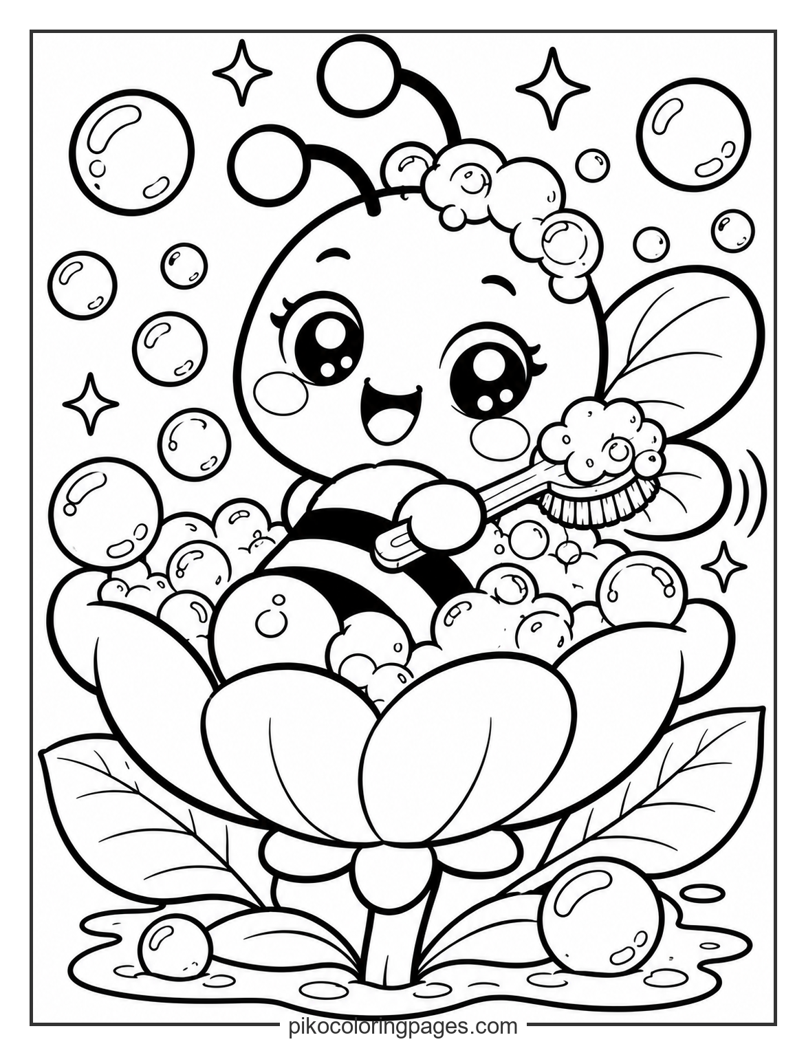 Bee taking a bubble bath in a flower coloring page