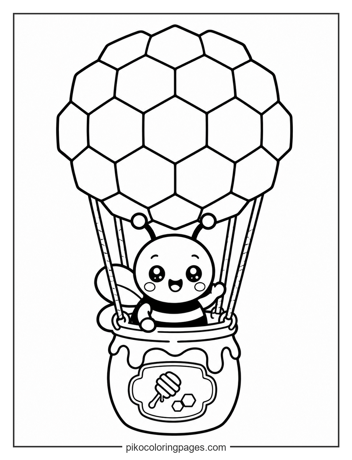 Bee in a honey jar hot air balloon coloring page