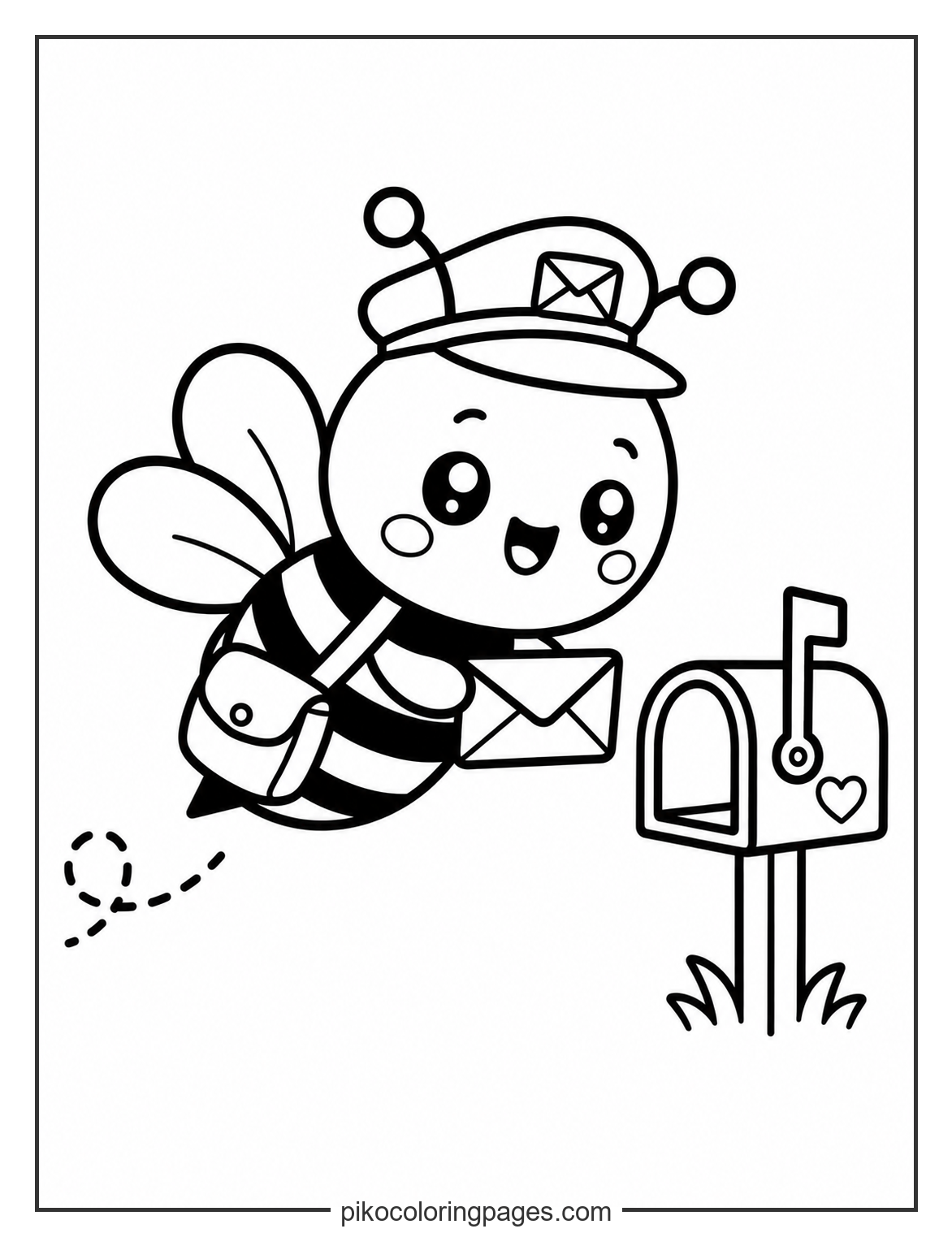 Bee mailman delivering a letter coloring page