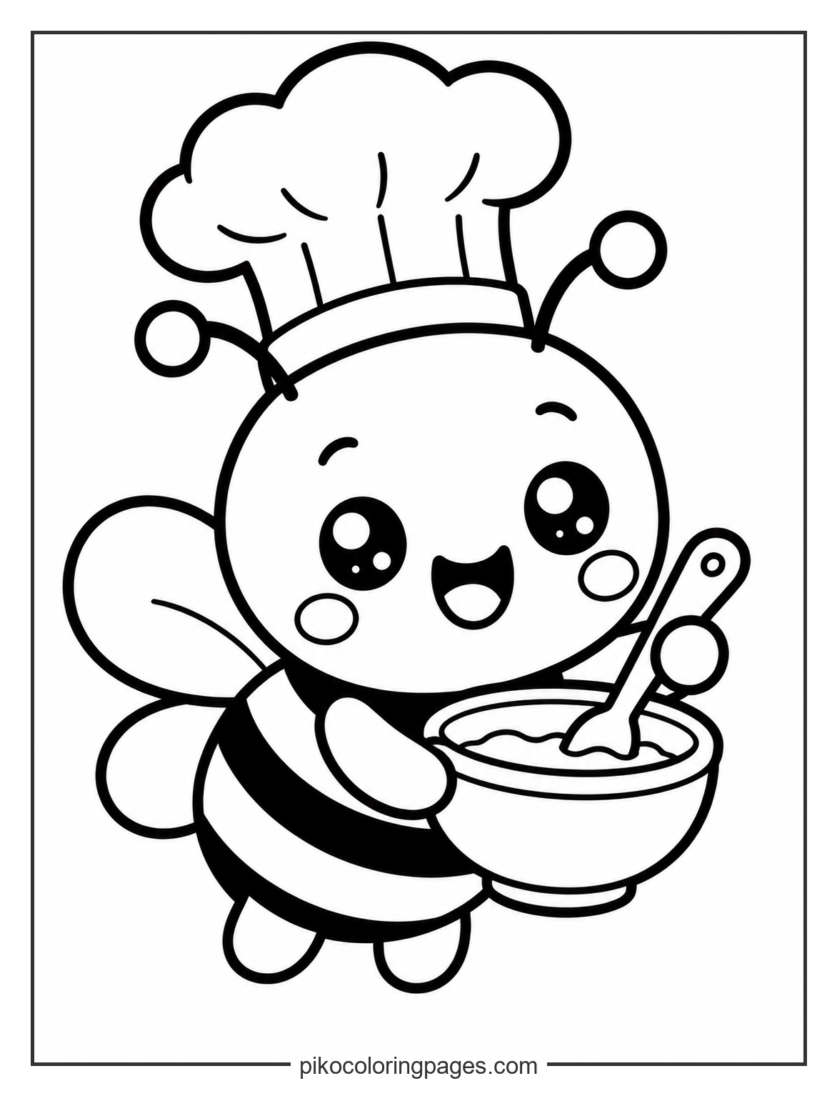 Chef bee cooking in the kitchen coloring page