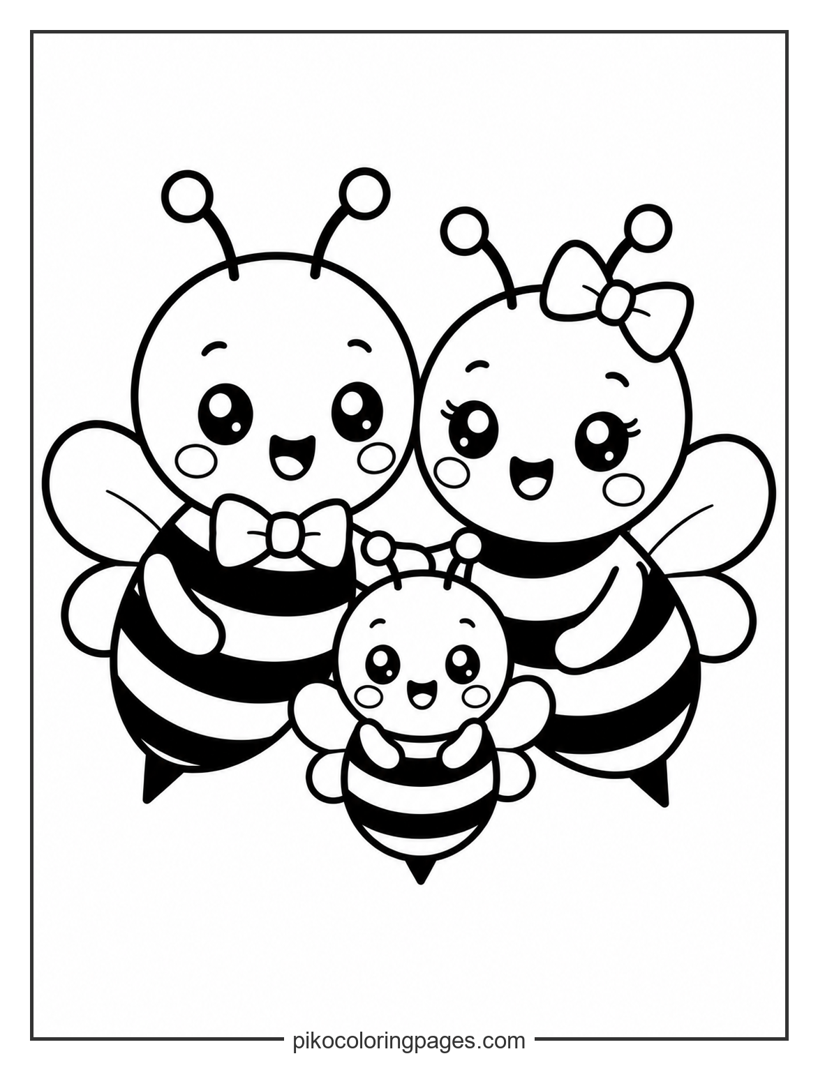 Cute bee family coloring page for kids