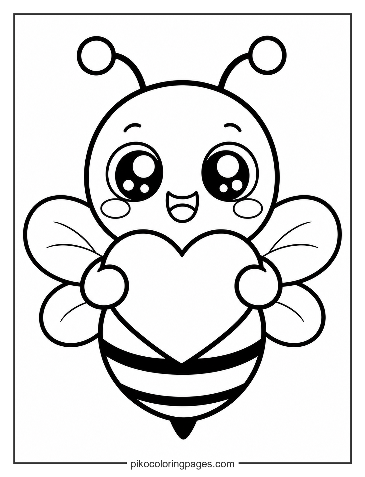Cute bee holding a heart coloring page