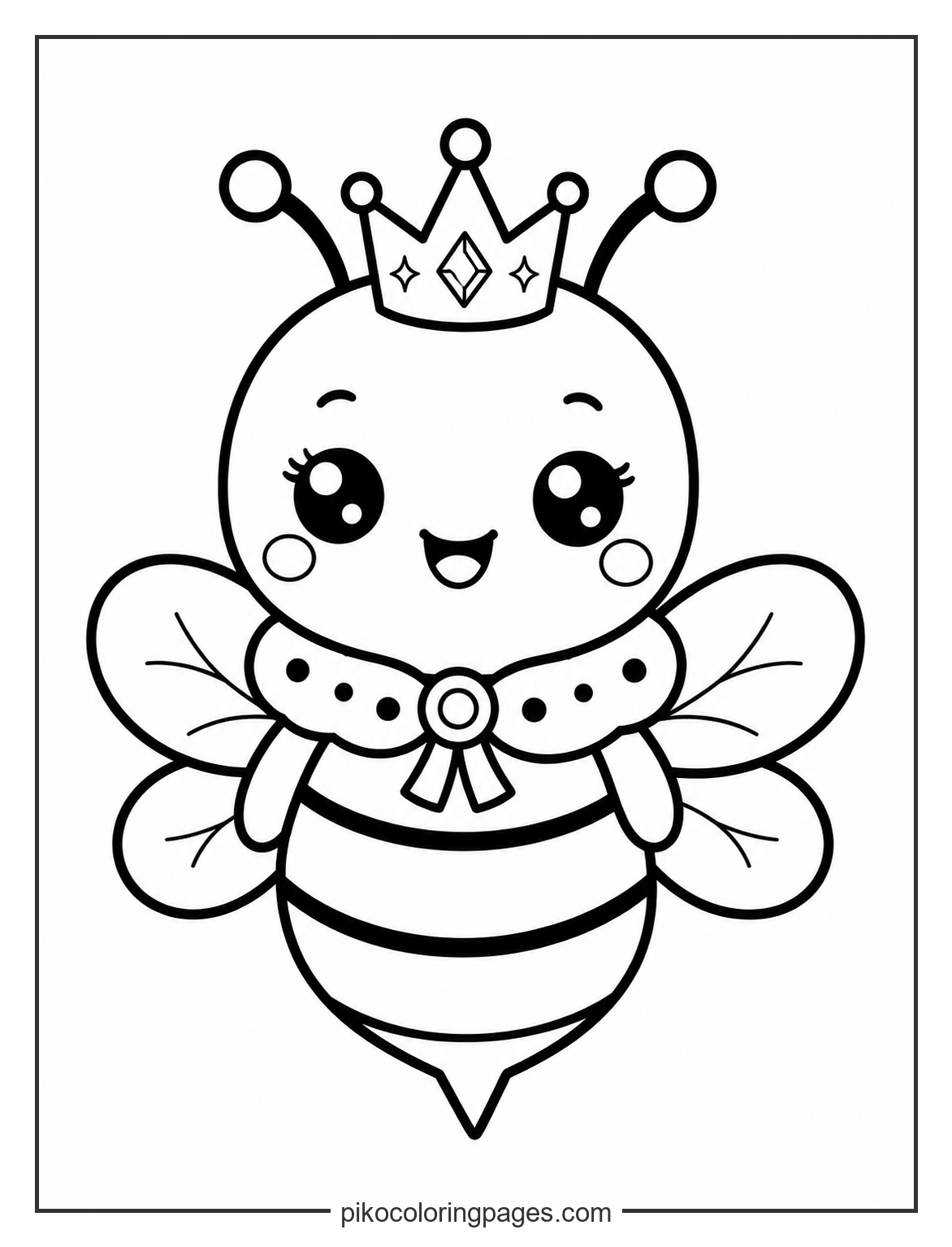 Cute queen bee with a crown coloring page for girls and boys