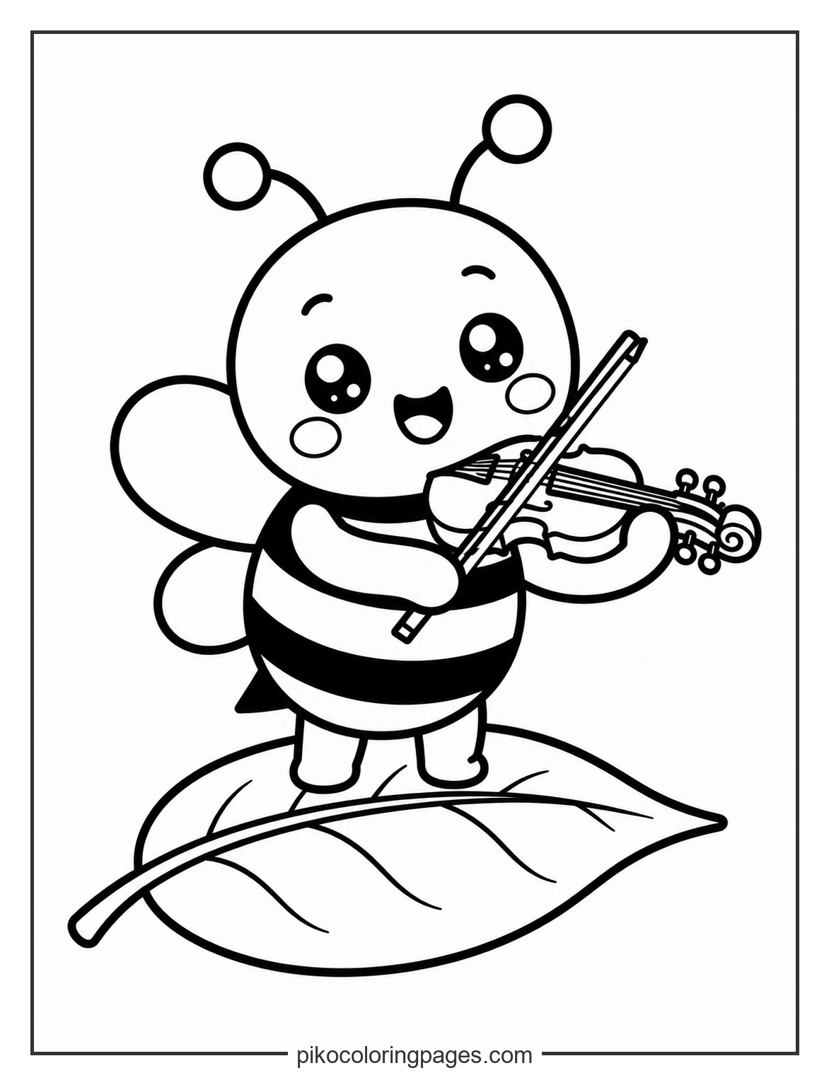 Musical bee playing a violin coloring page