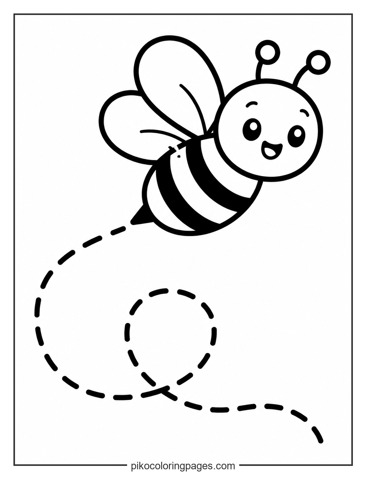 Simple bee with flight path dashed line coloring page