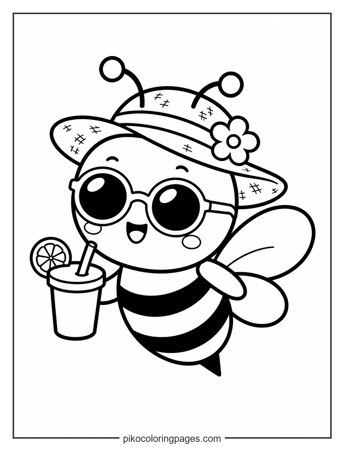 Cute summer bee wearing sunglasses coloring page