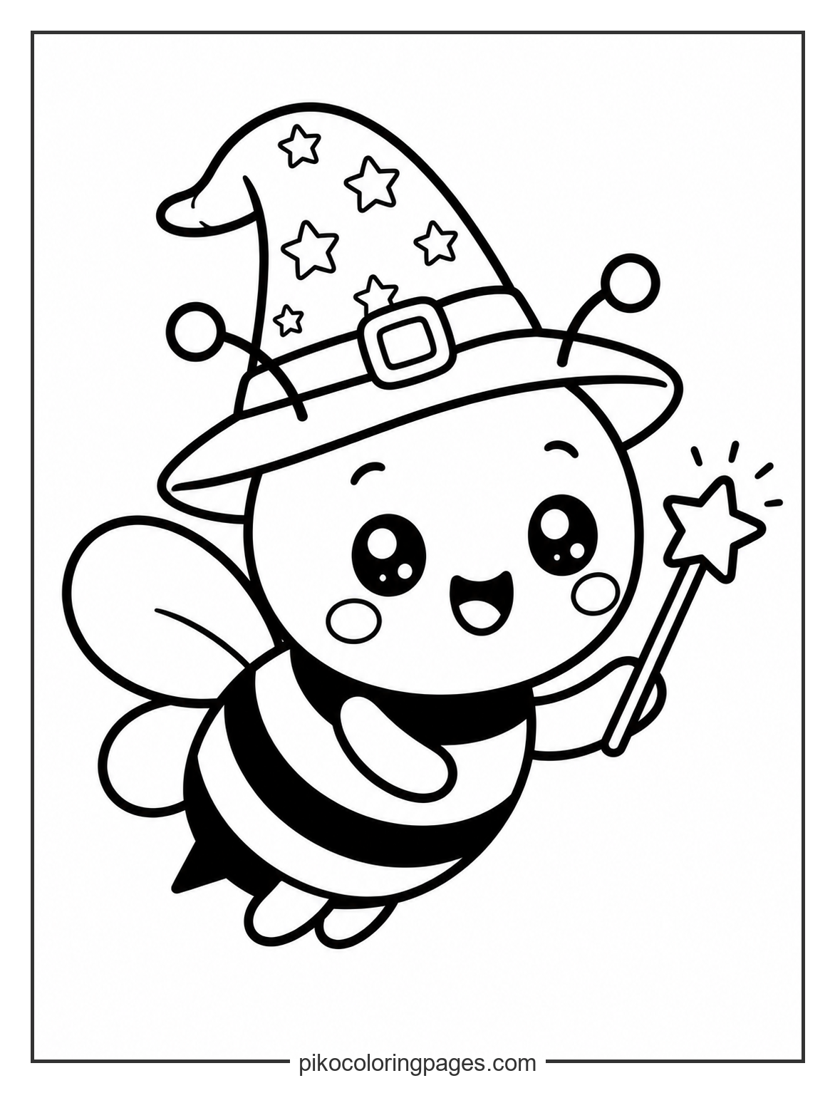 Wizard bee with a magic wand coloring page