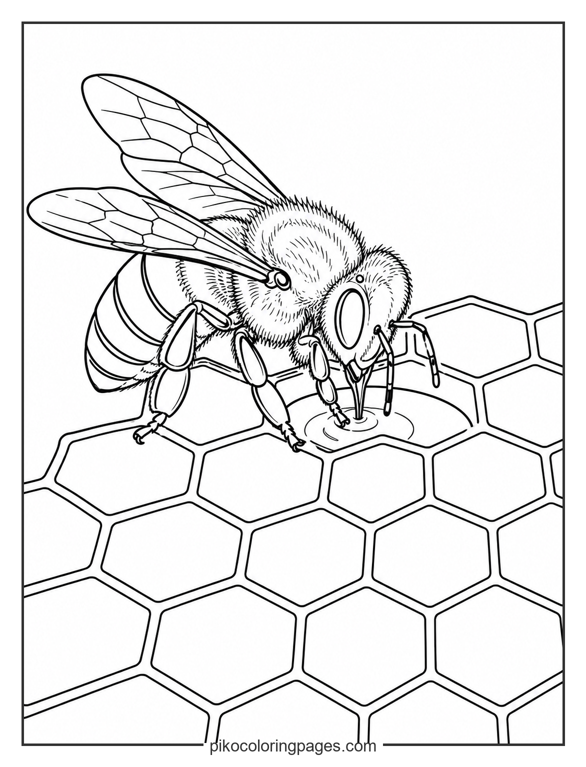 Detailed worker bee in a honeycomb coloring page
