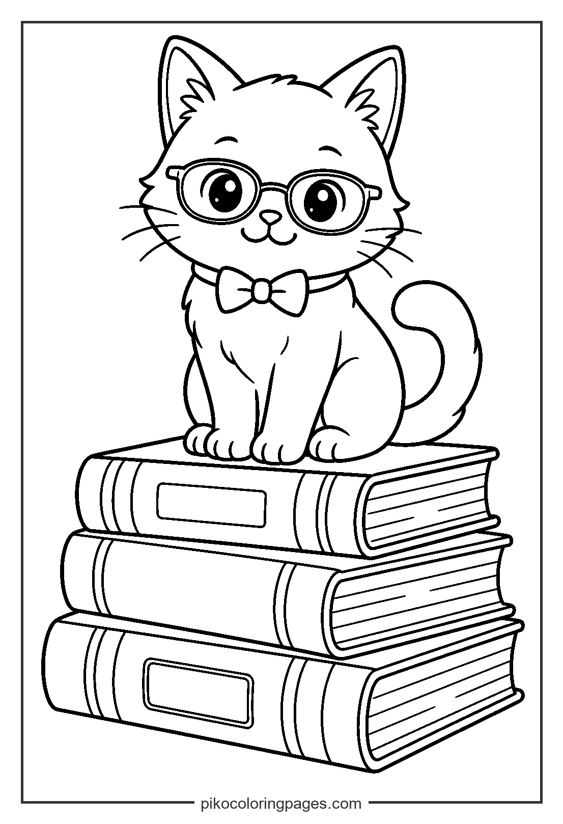 This scholarly cat has finished its required reading for the day. Smart cat on books coloring page for school or library