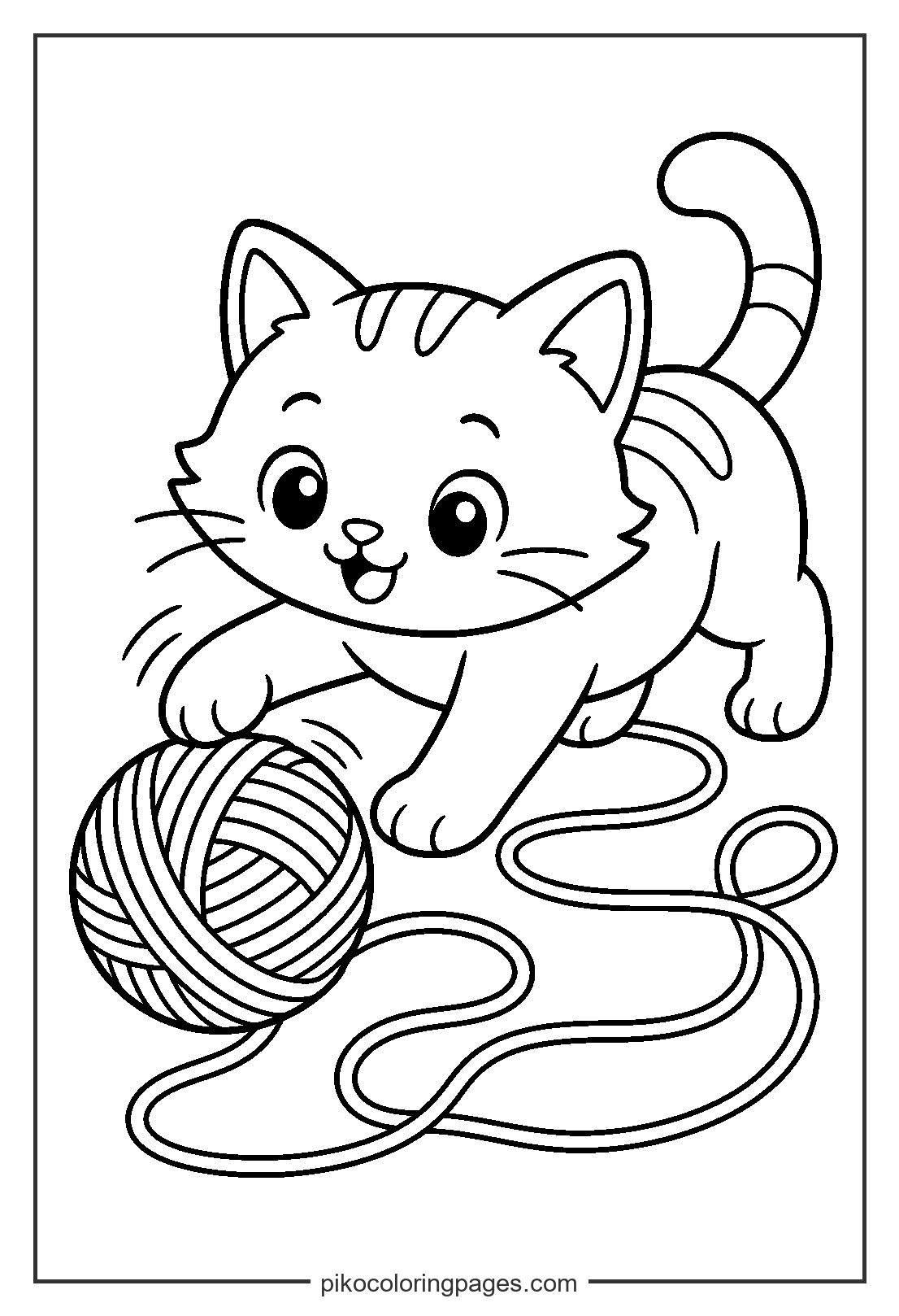 Nothing is more fun for a kitten than a tangled ball of yarn! Playful kitten with a ball of yarn coloring page for kids