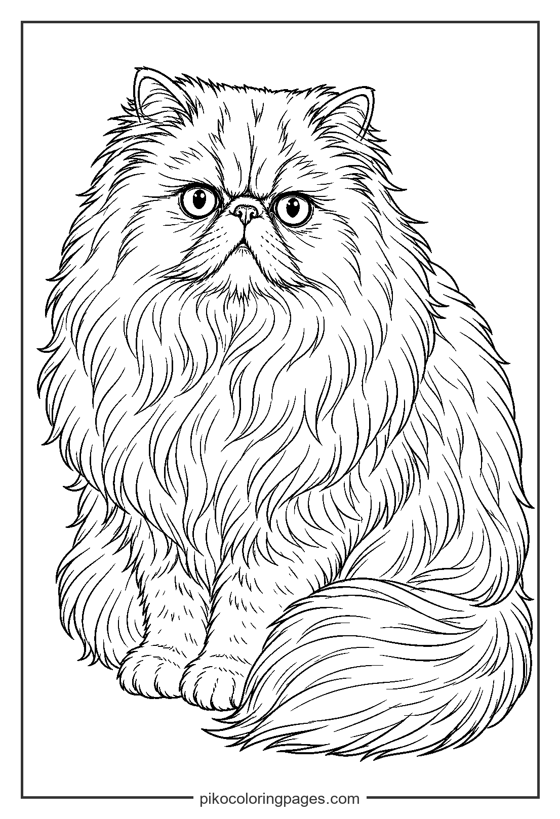 The Persian cat is the epitome of feline luxury and fluff. Detailed realistic Persian cat coloring page for pet lovers