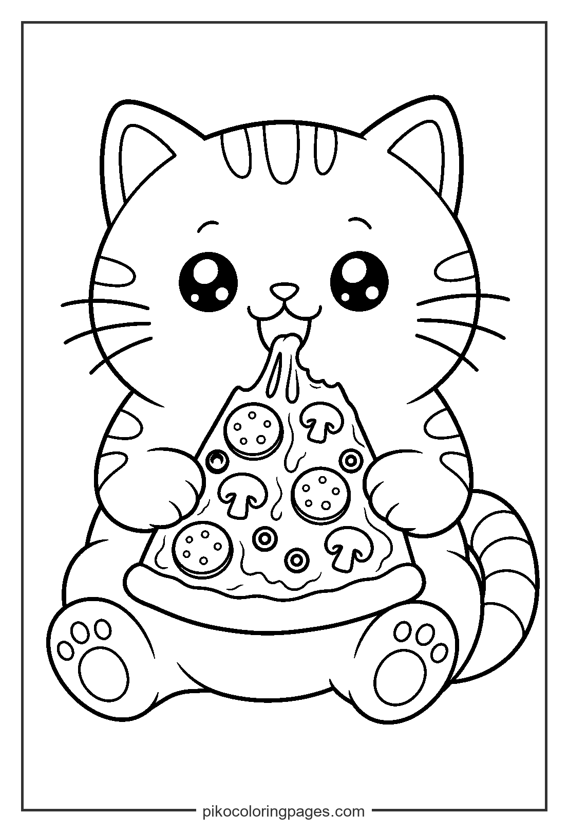 Who knew cats loved pizza as much as we do? Funny cat eating pizza coloring page for kids