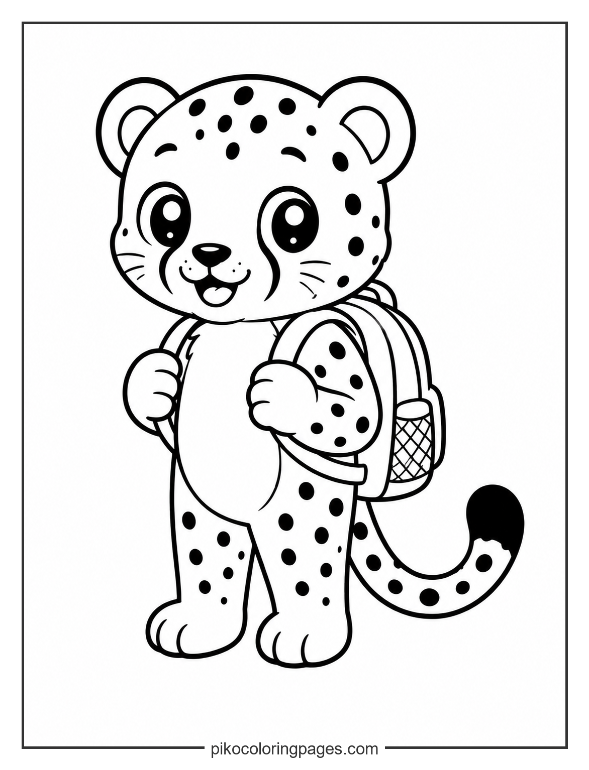 Back to school cute cheetah with backpack coloring page