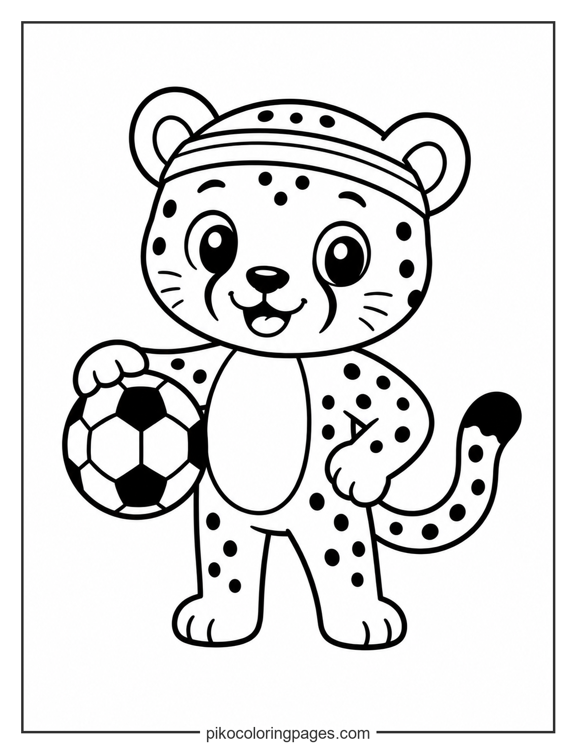 Cute cheetah playing soccer coloring page