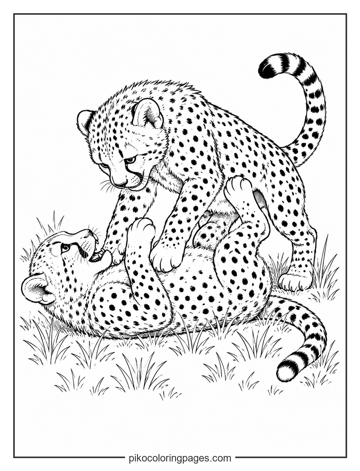 Realistic playing cheetah cubs coloring page for kids