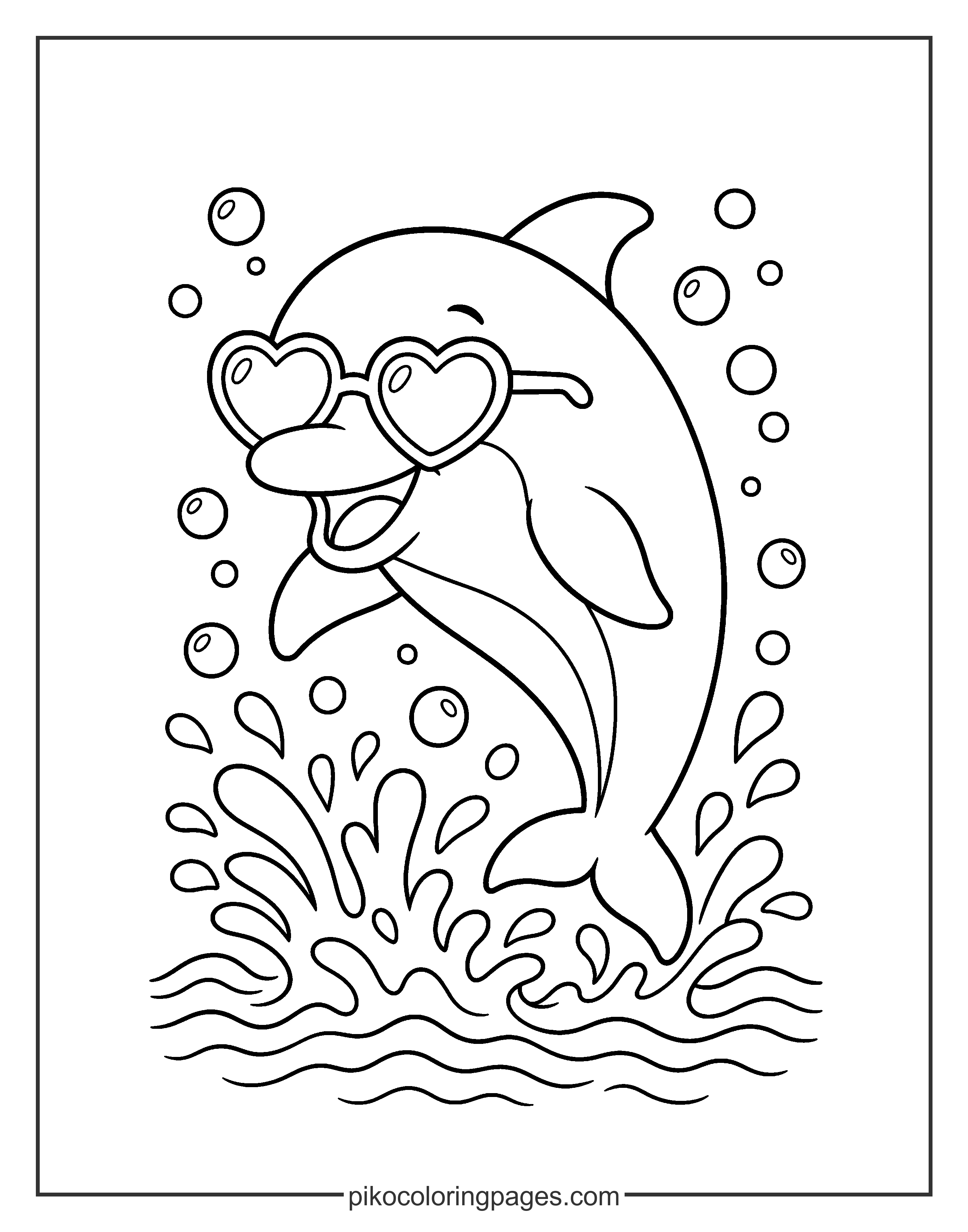The coolest dolphin in the ocean! cute dolphin wearing heart sunglasses coloring page