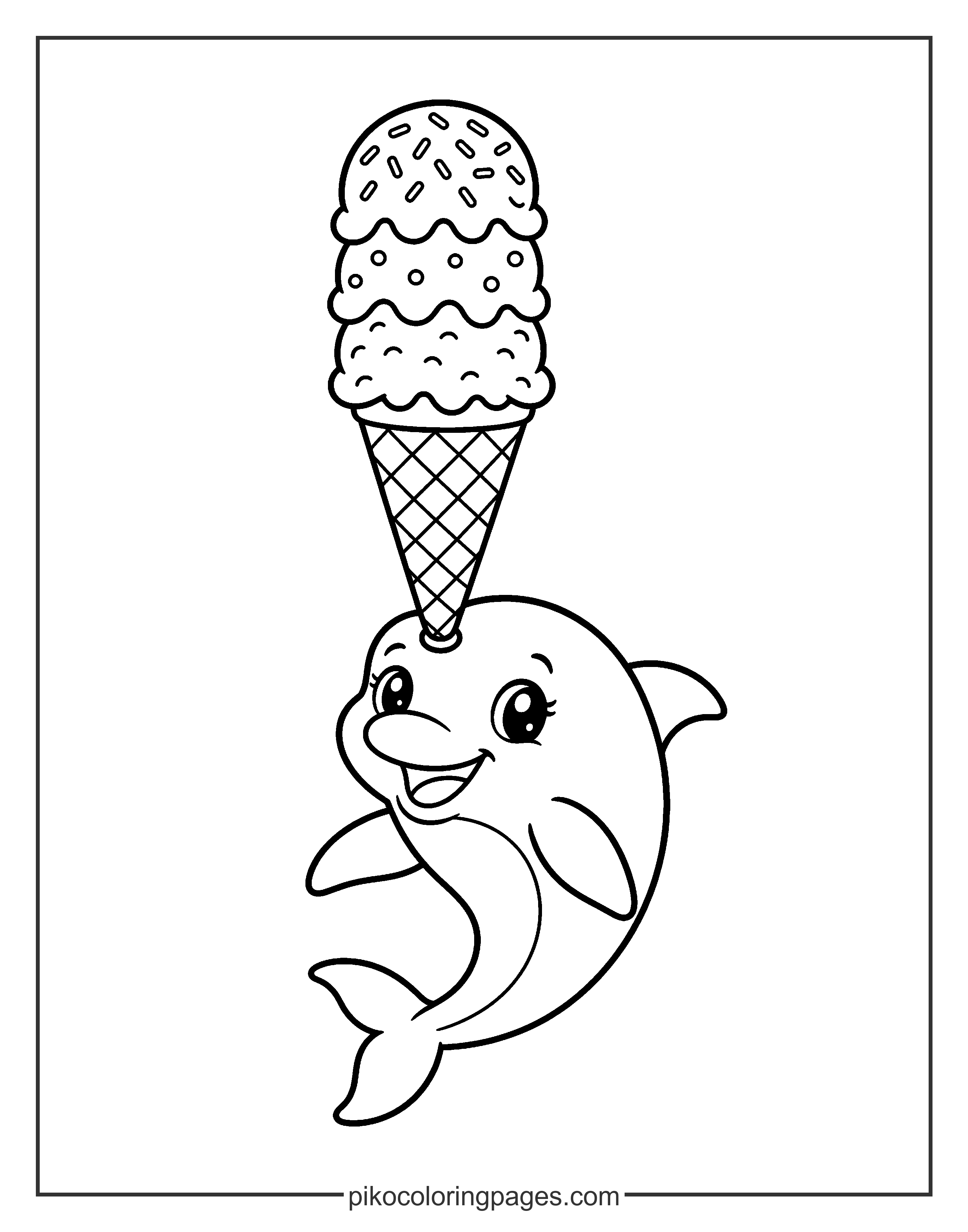 A cool treat for a happy dolphin! cute dolphin with ice cream cone coloring page