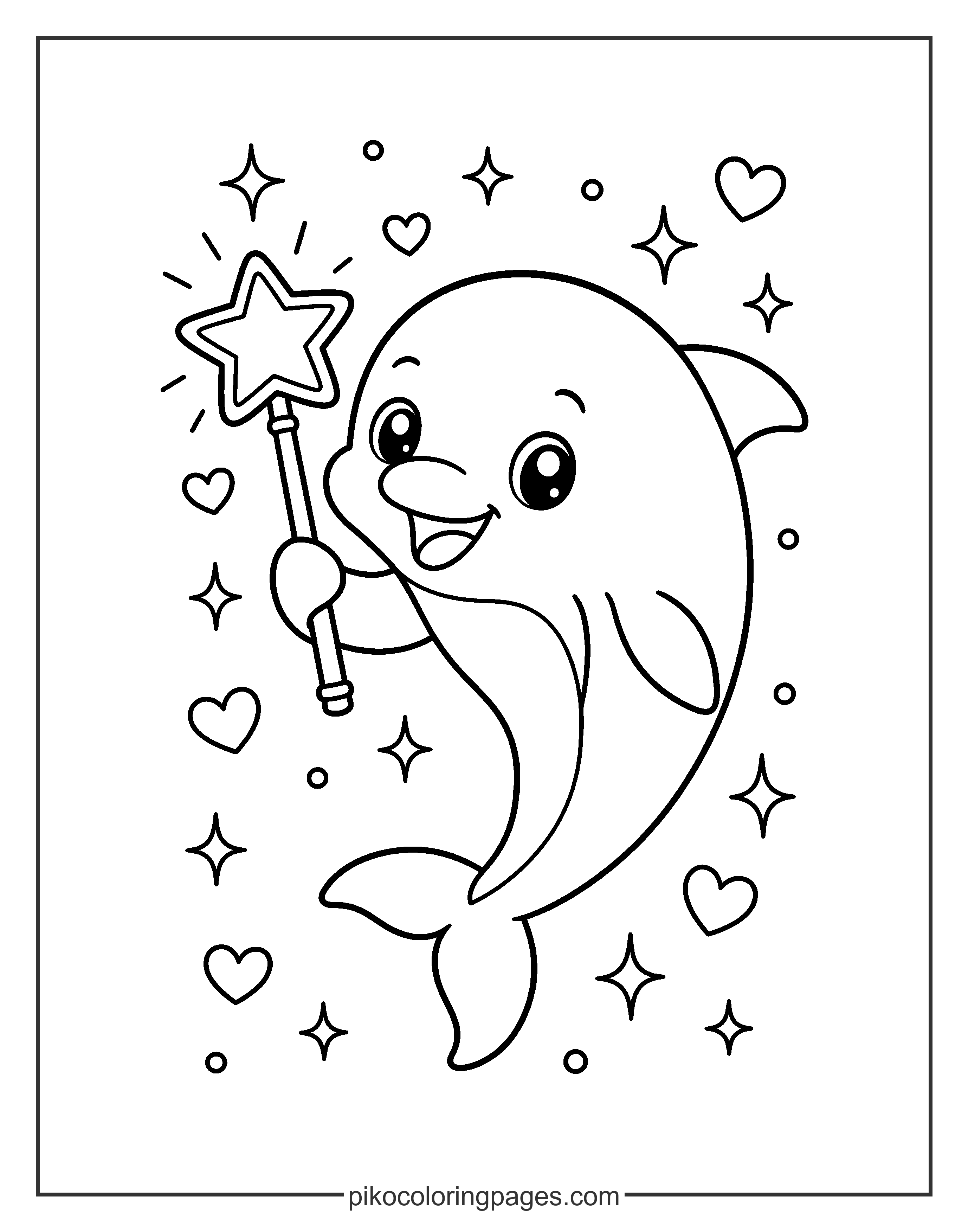 A magical dolphin making ocean wishes come true! magical fairy dolphin with wand coloring page