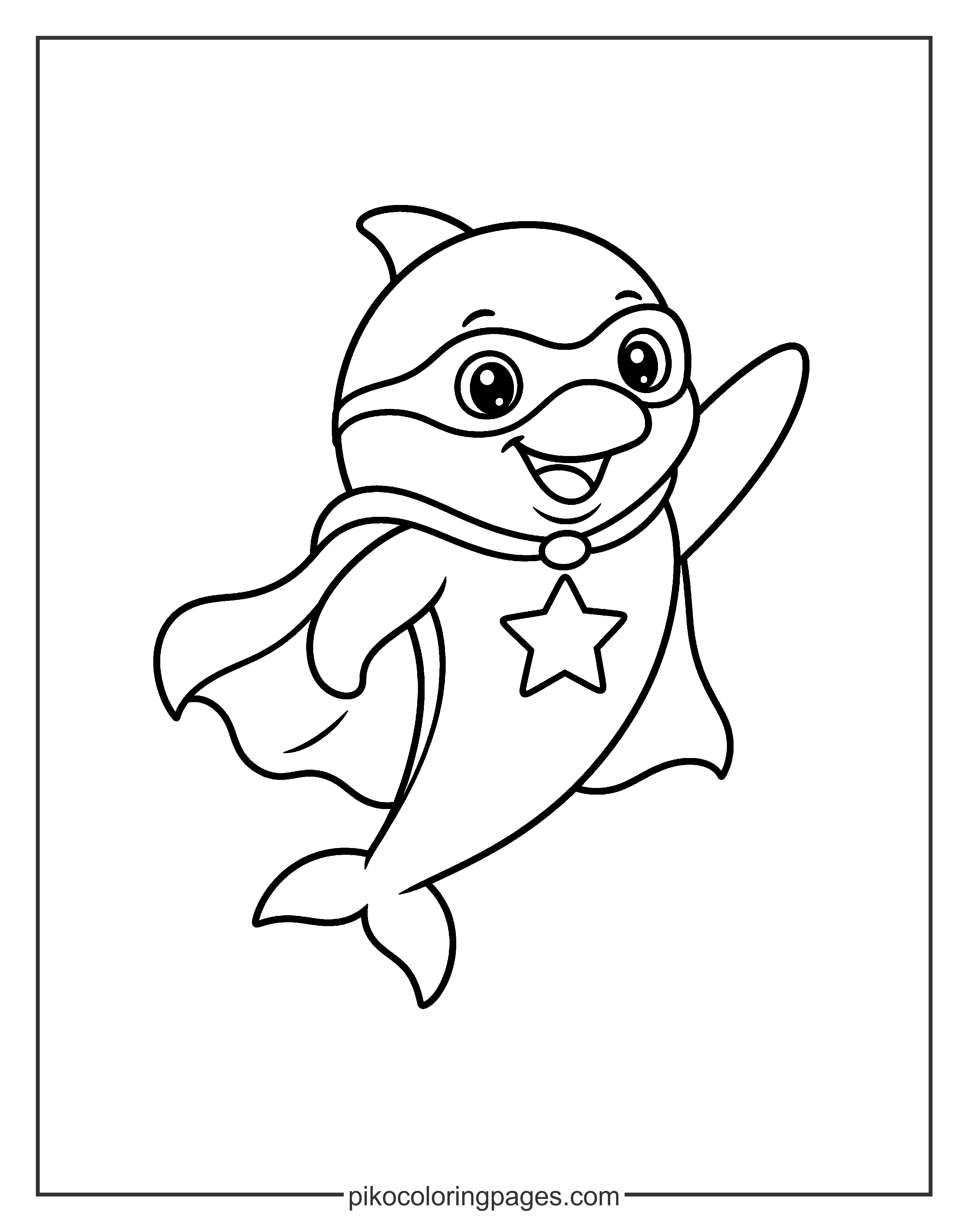 Super Dolphin is here to save the day! superhero dolphin with cape coloring page for kids
