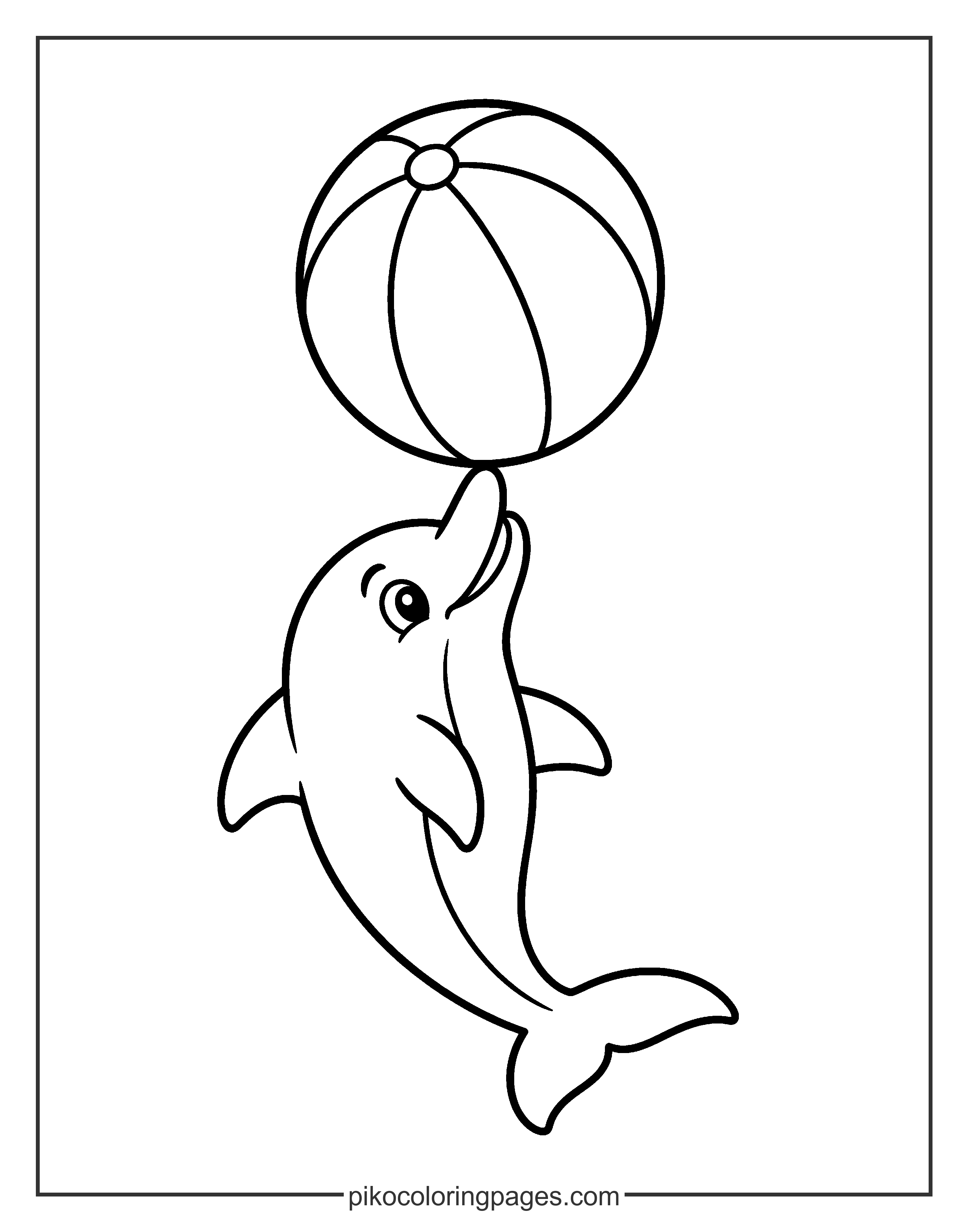 Watch the dolphin balance the beach ball! easy dolphin with beach ball coloring page for kids