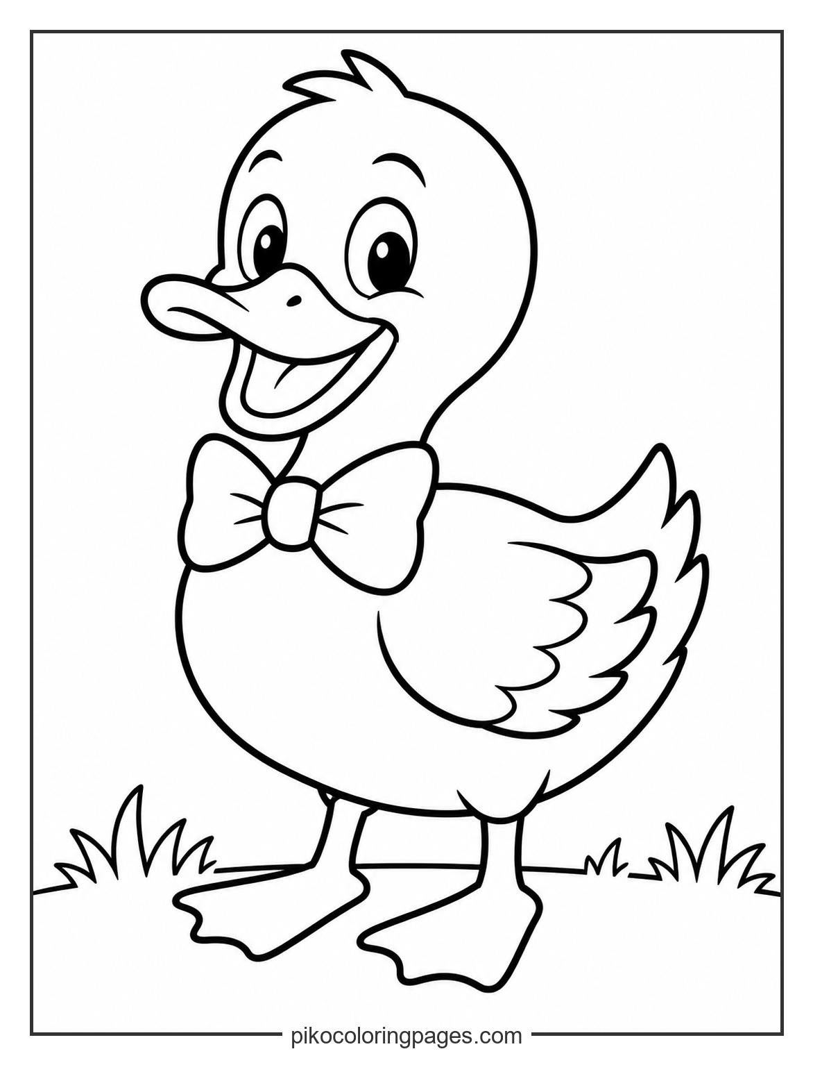 A dapper duck ready for a special occasion. Cartoon duck wearing a bowtie coloring page for kids