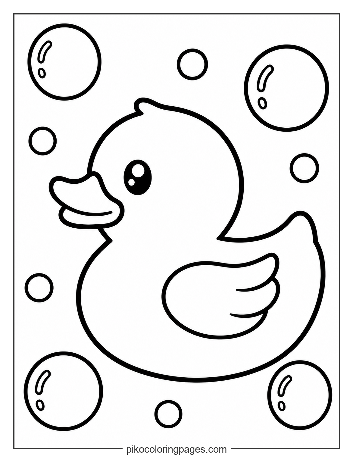 The classic bath time companion in simple bold lines. Simple rubber ducky toy with bubbles coloring page for preschoolers