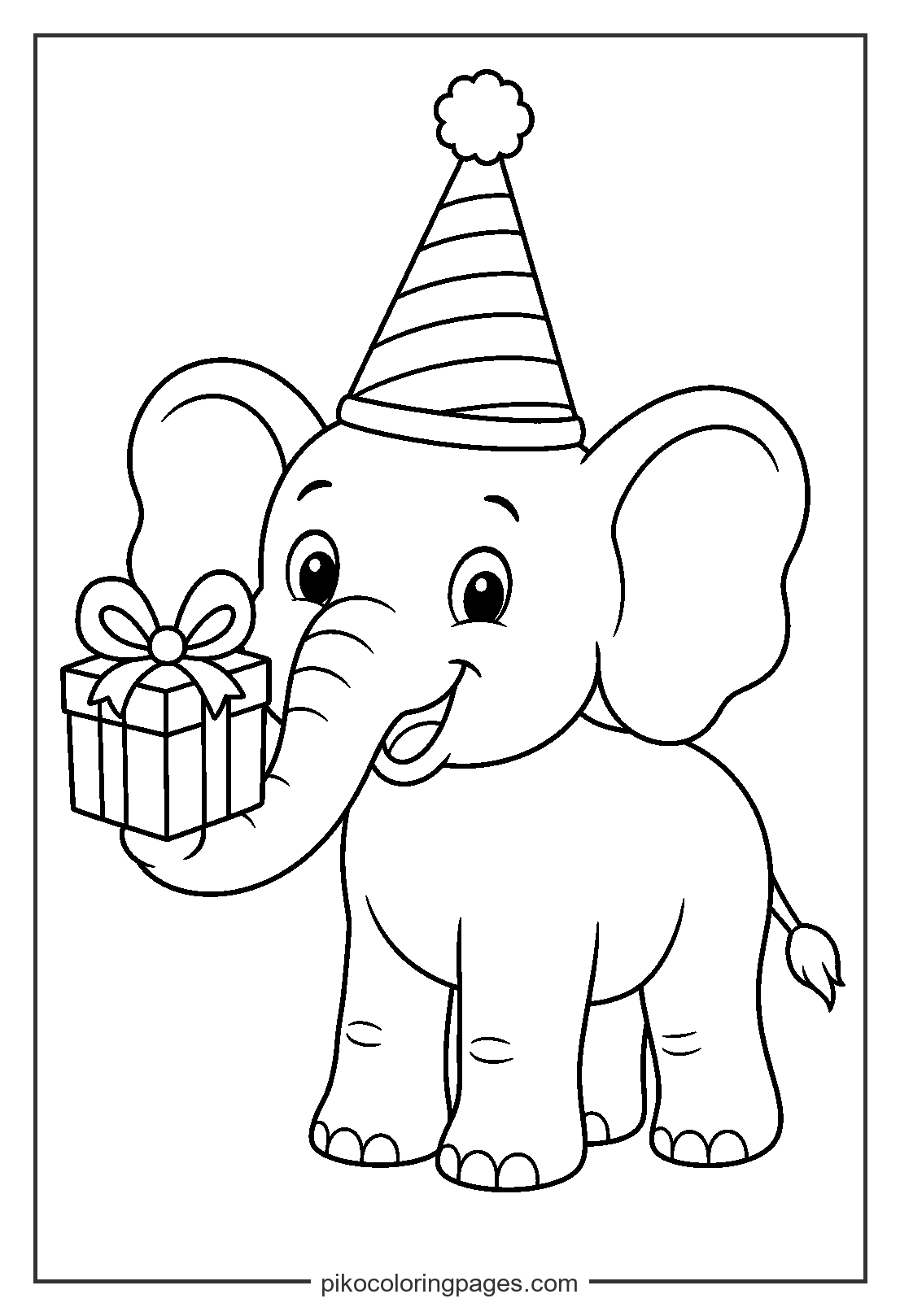 Celebrate a special day with this birthday elephant! birthday elephant with party hat coloring page