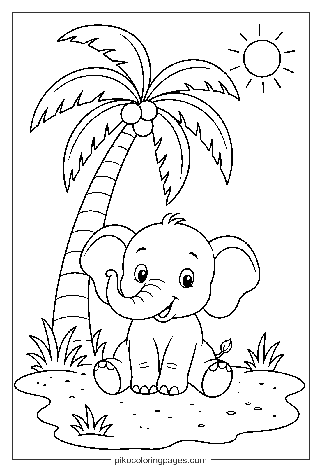 A tropical vacation for a lucky little elephant. elephant at the beach coloring page