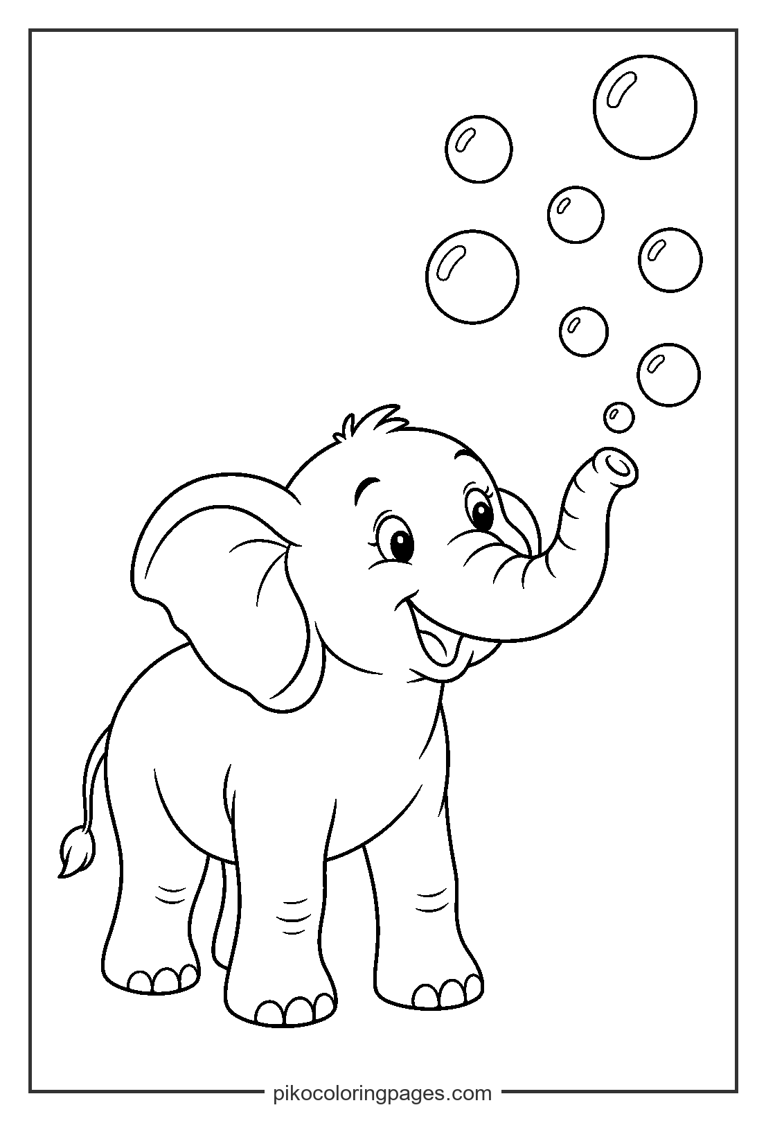 Floating fun! An elephant blowing bubbles into the air. cute elephant blowing bubbles coloring page