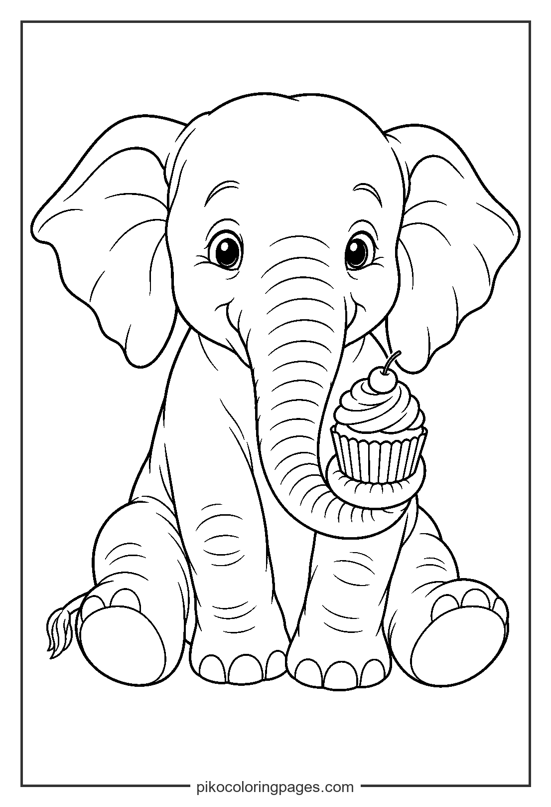 A sweet treat for a very special elephant. elephant with a cupcake coloring page