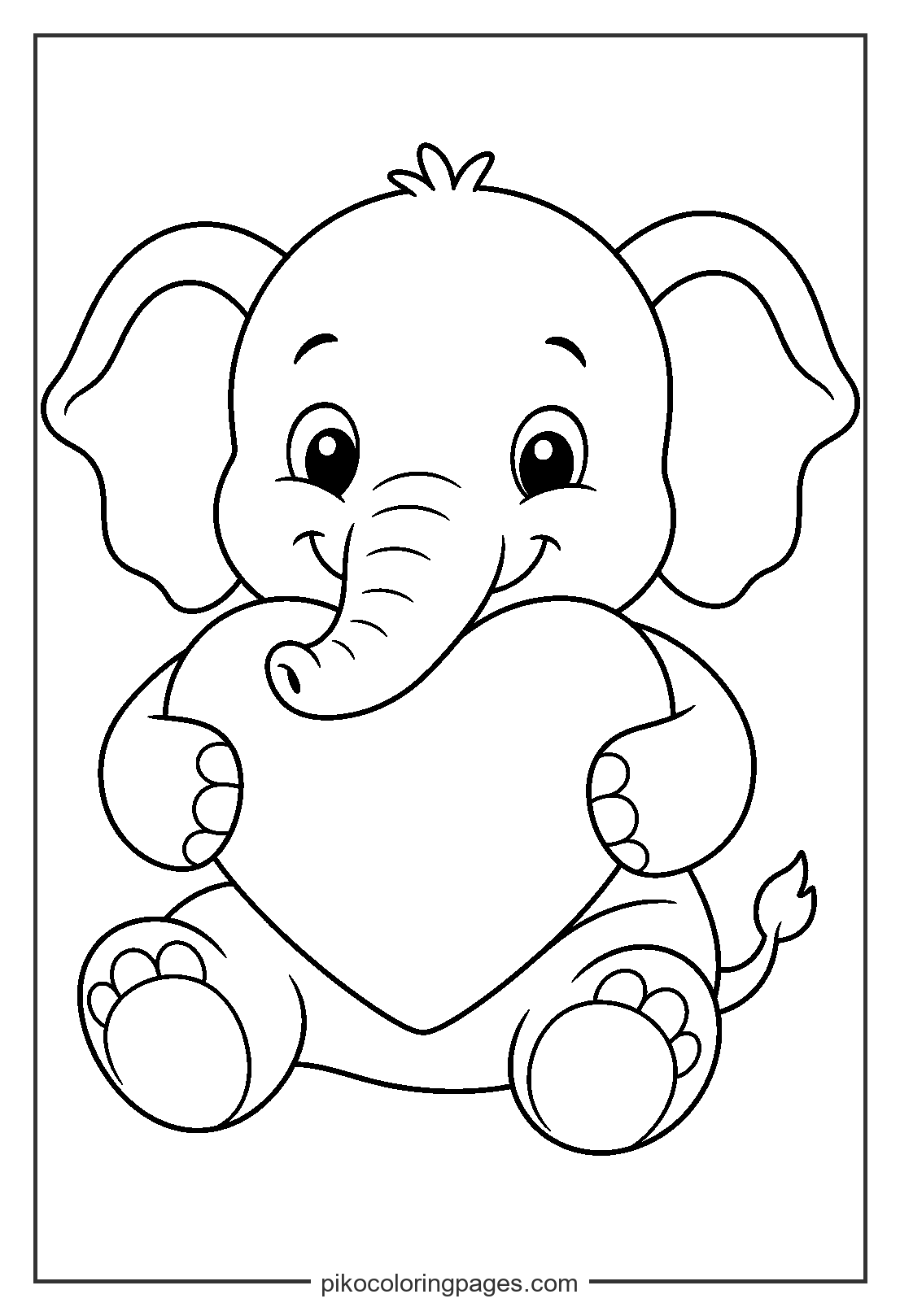Sending lots of love with this heart-hugging elephant. cute elephant holding a heart coloring page