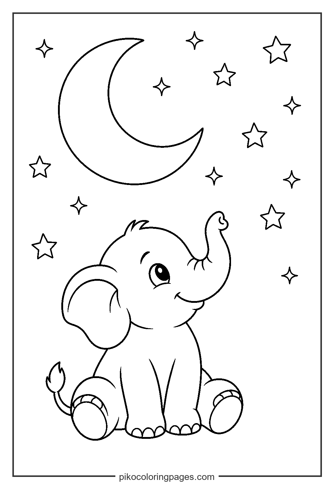 Stargazing on a clear, beautiful night. elephant moon and stars coloring page