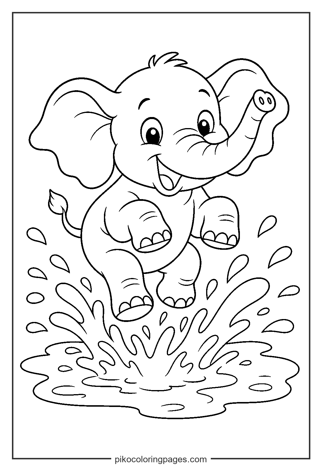 Time for some muddy fun in a big puddle! elephant splashing in a puddle coloring page