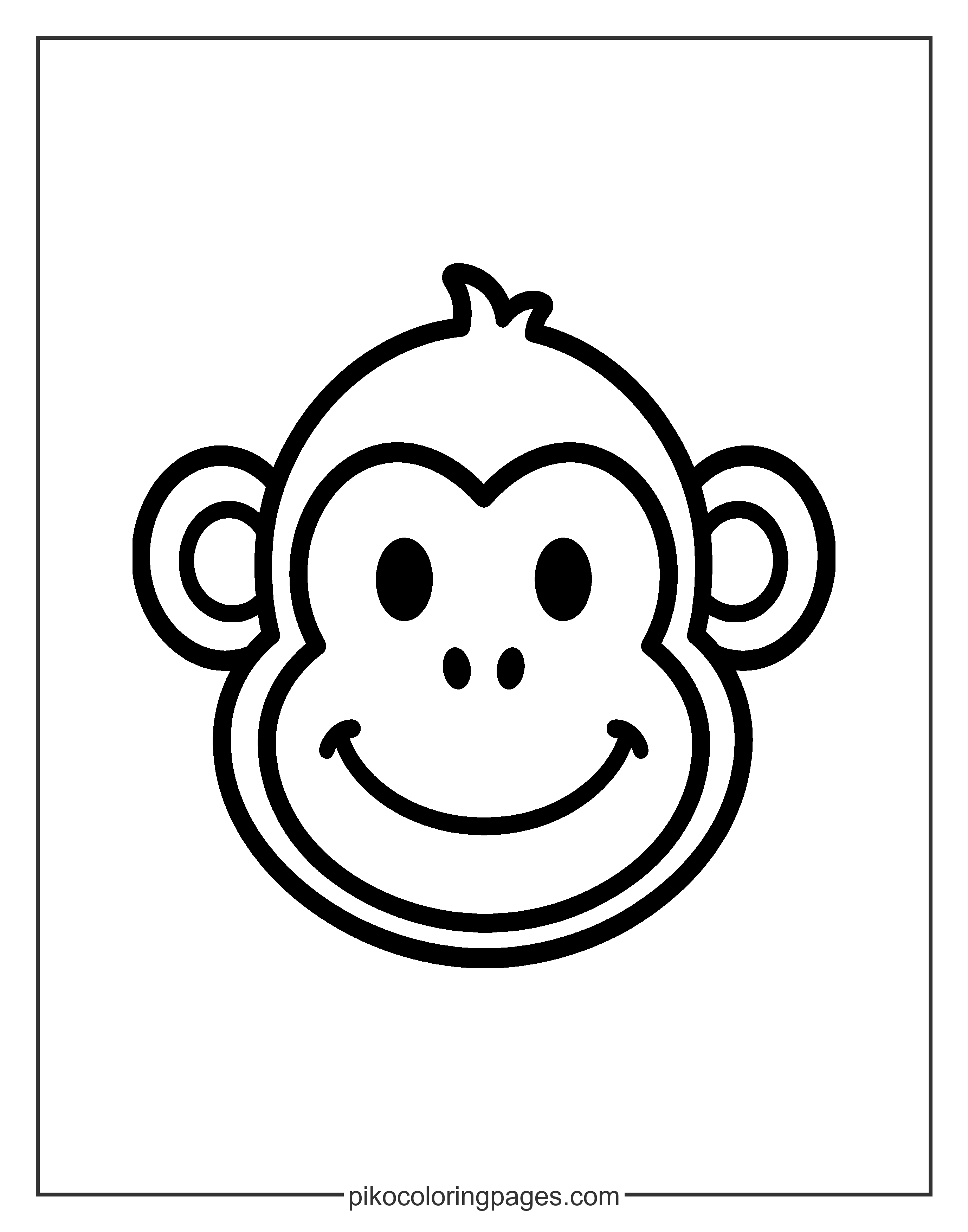 A friendly monkey face that is easy for little hands to color. Simple monkey face with thick lines for toddlers to color.