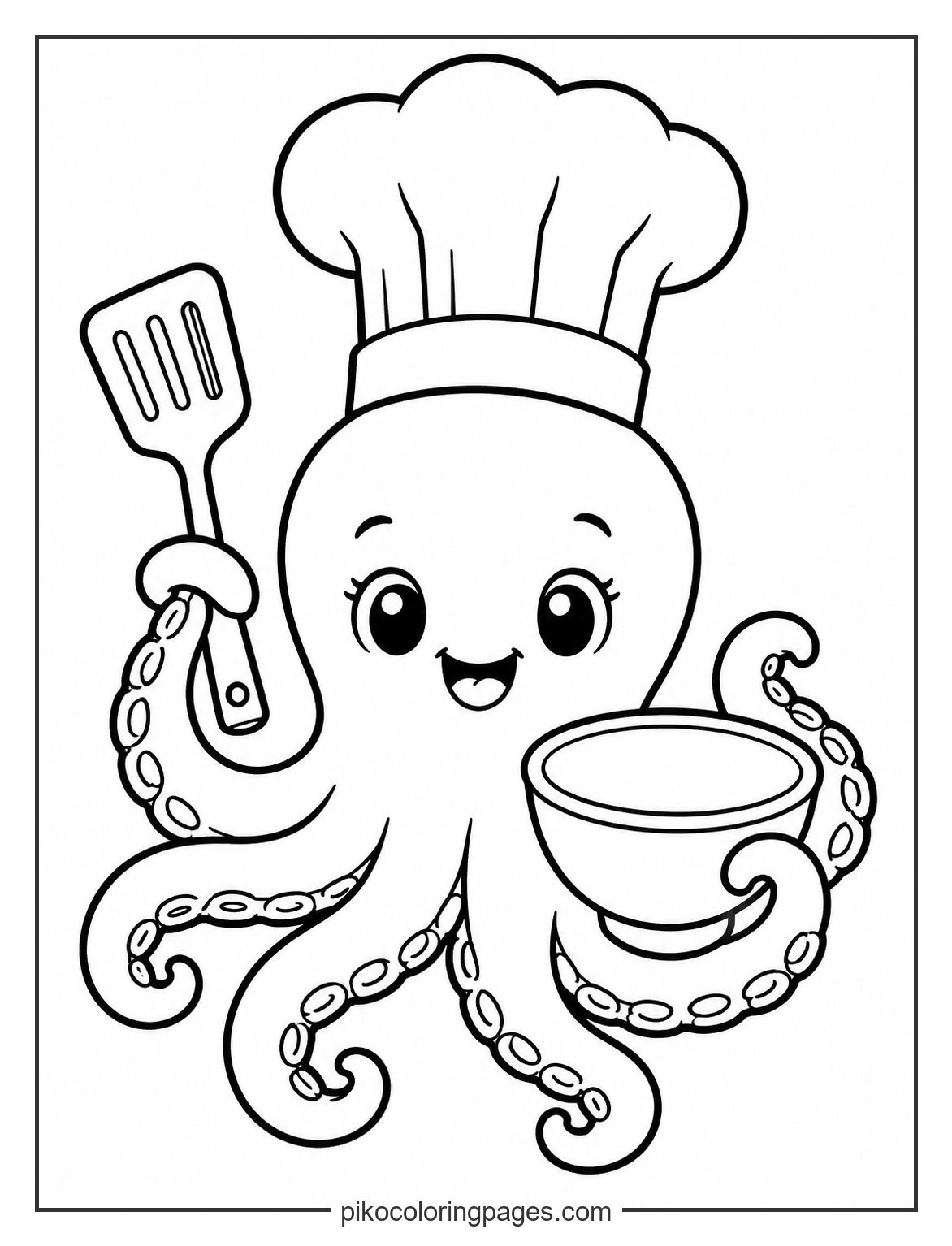 What's cooking in the underwater kitchen today? kawaii chef octopus coloring page