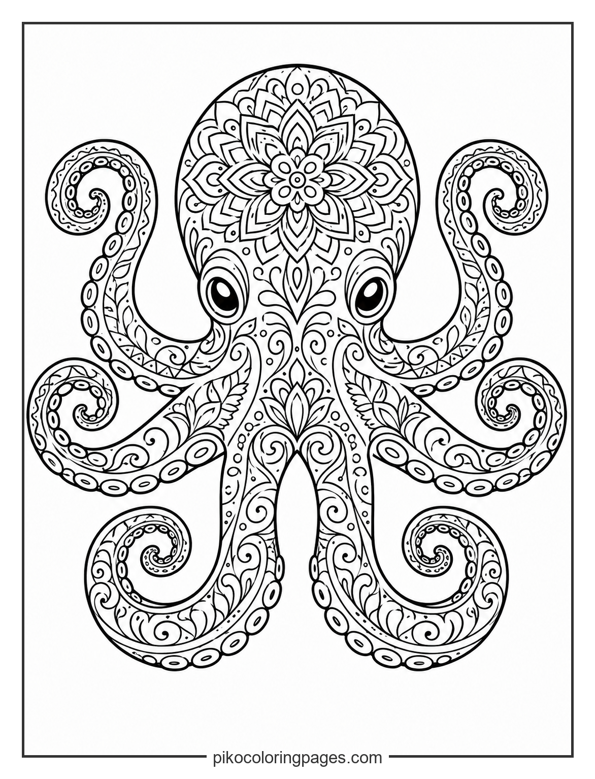 Find your zen with this beautiful octopus mandala pattern. intricate octopus mandala coloring page for adults