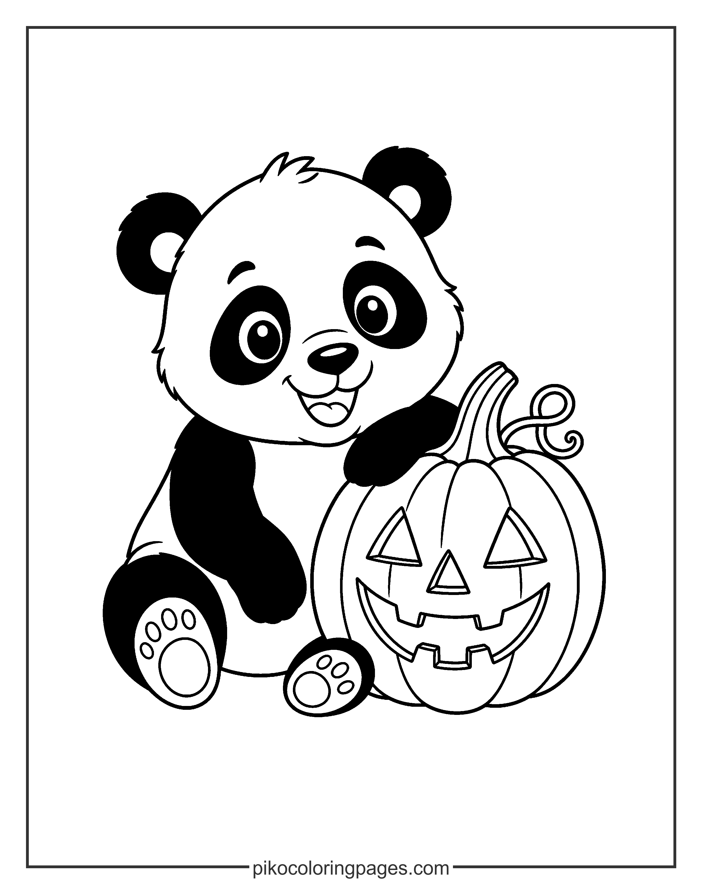 Halloween panda with a jack-o-lantern coloring page