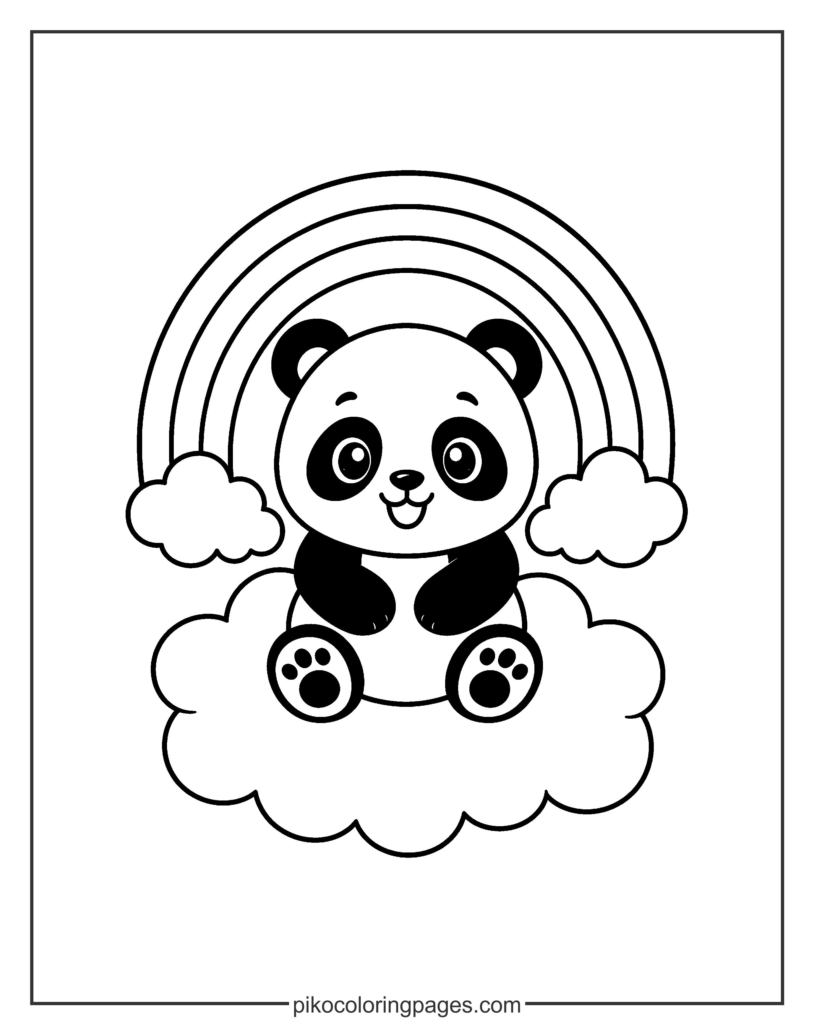 Kawaii panda sitting on a fluffy cloud coloring page