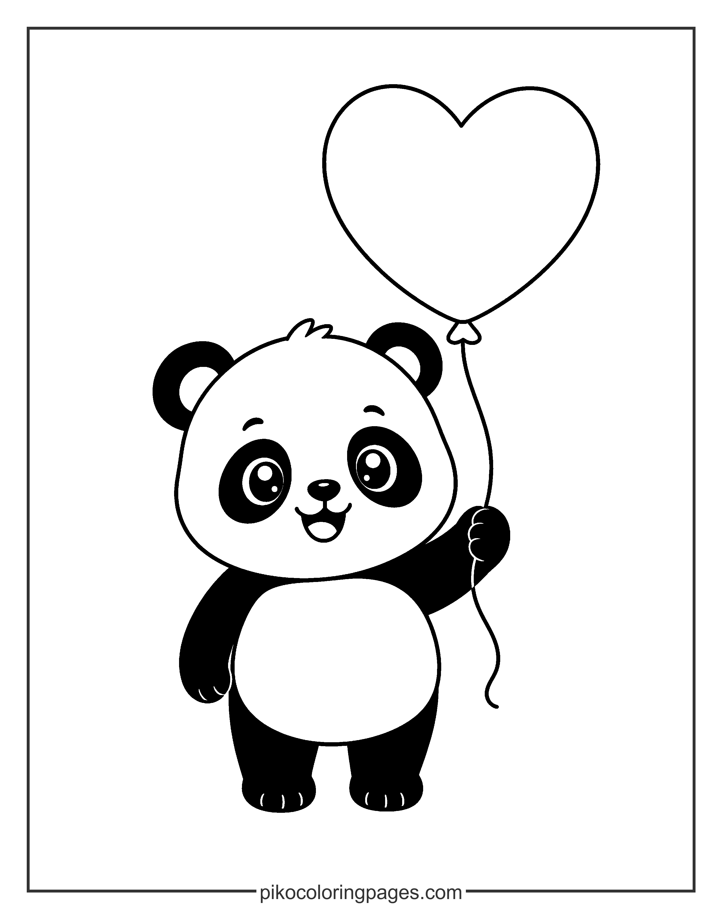 Kawaii panda holding a heart coloring page for Valentine's Day