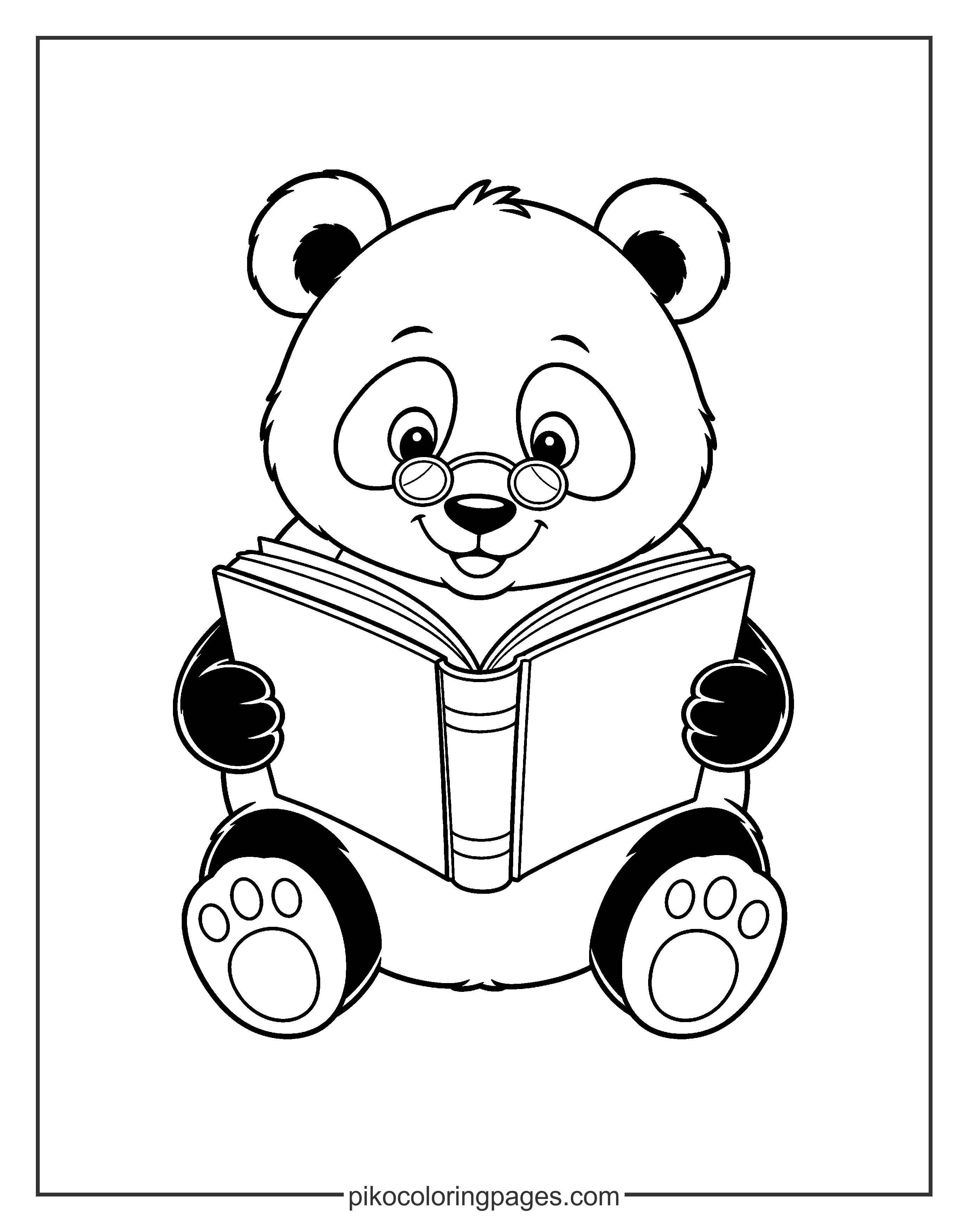 Kawaii panda reading a book coloring page for school