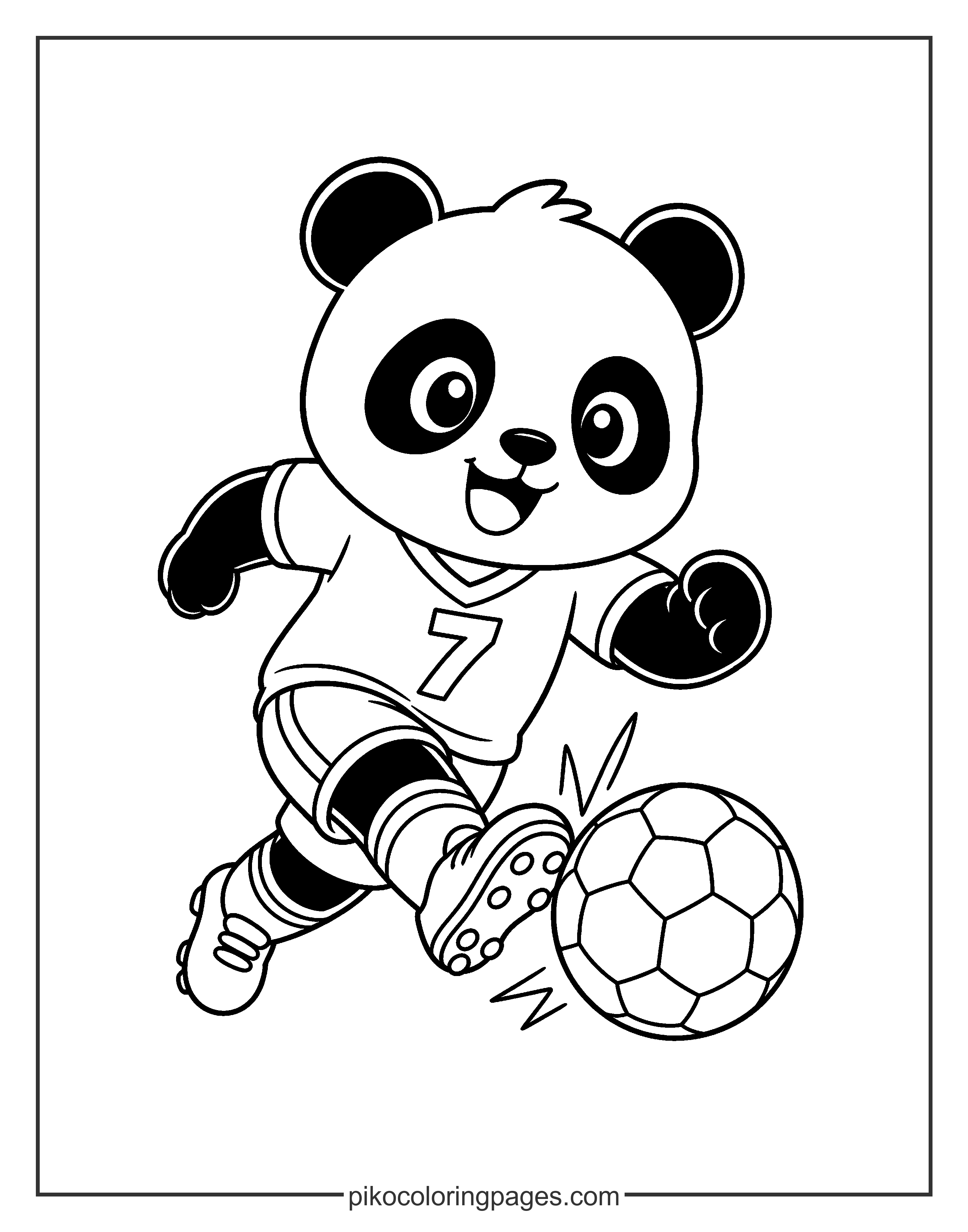 Kawaii panda playing soccer coloring page for kids