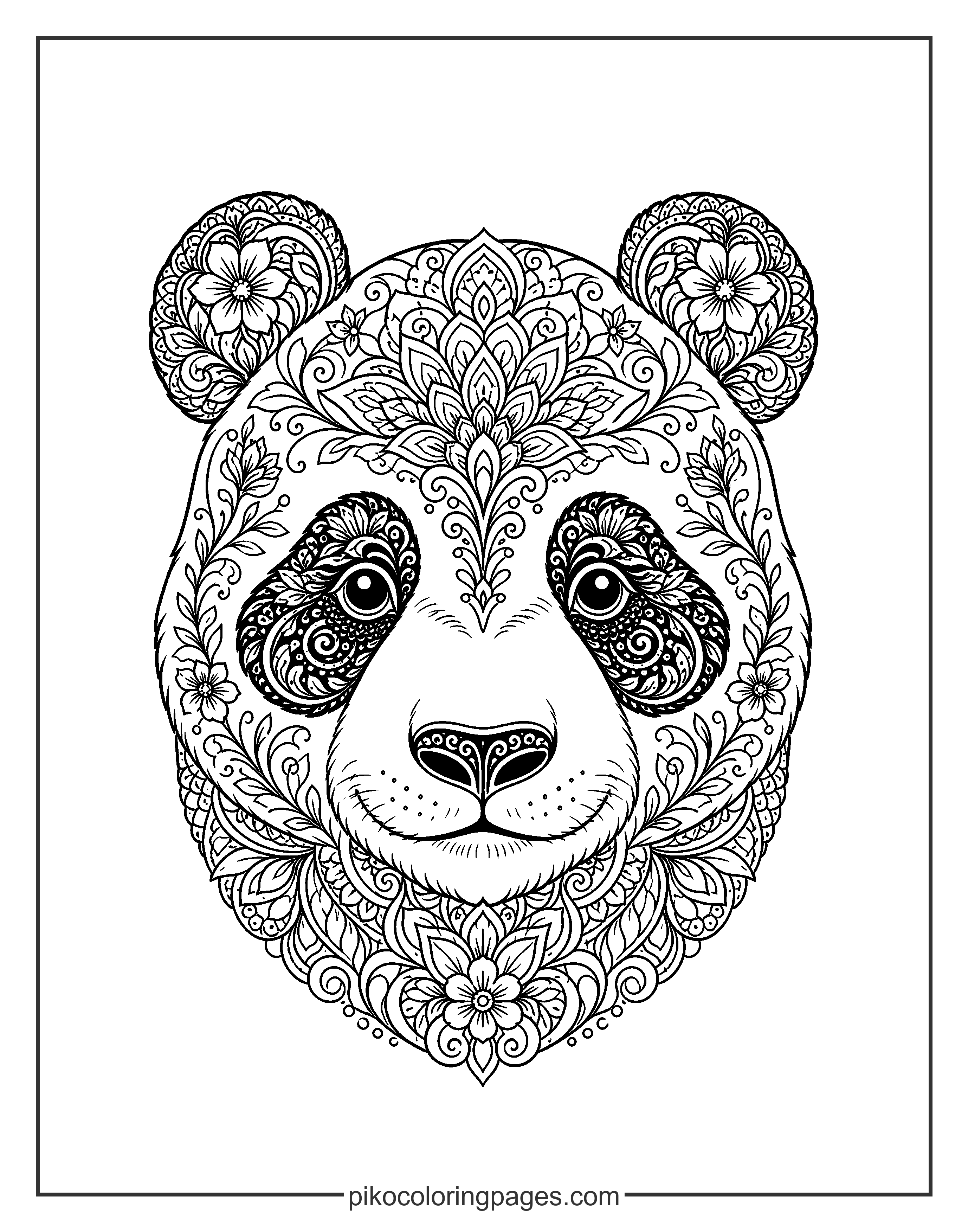 Intricate panda head mandala coloring page for adults and teens
