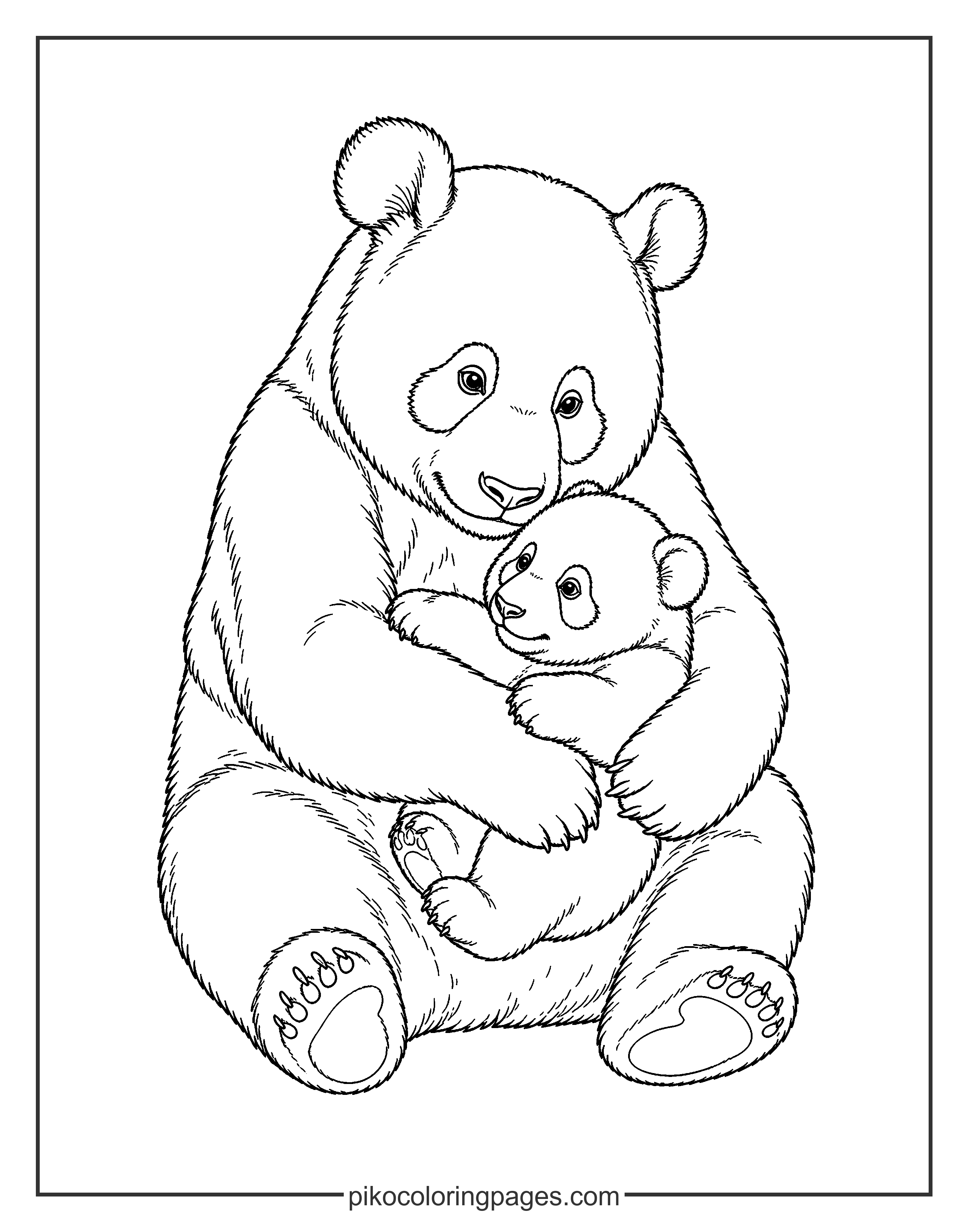 Realistic panda mother and cub coloring page