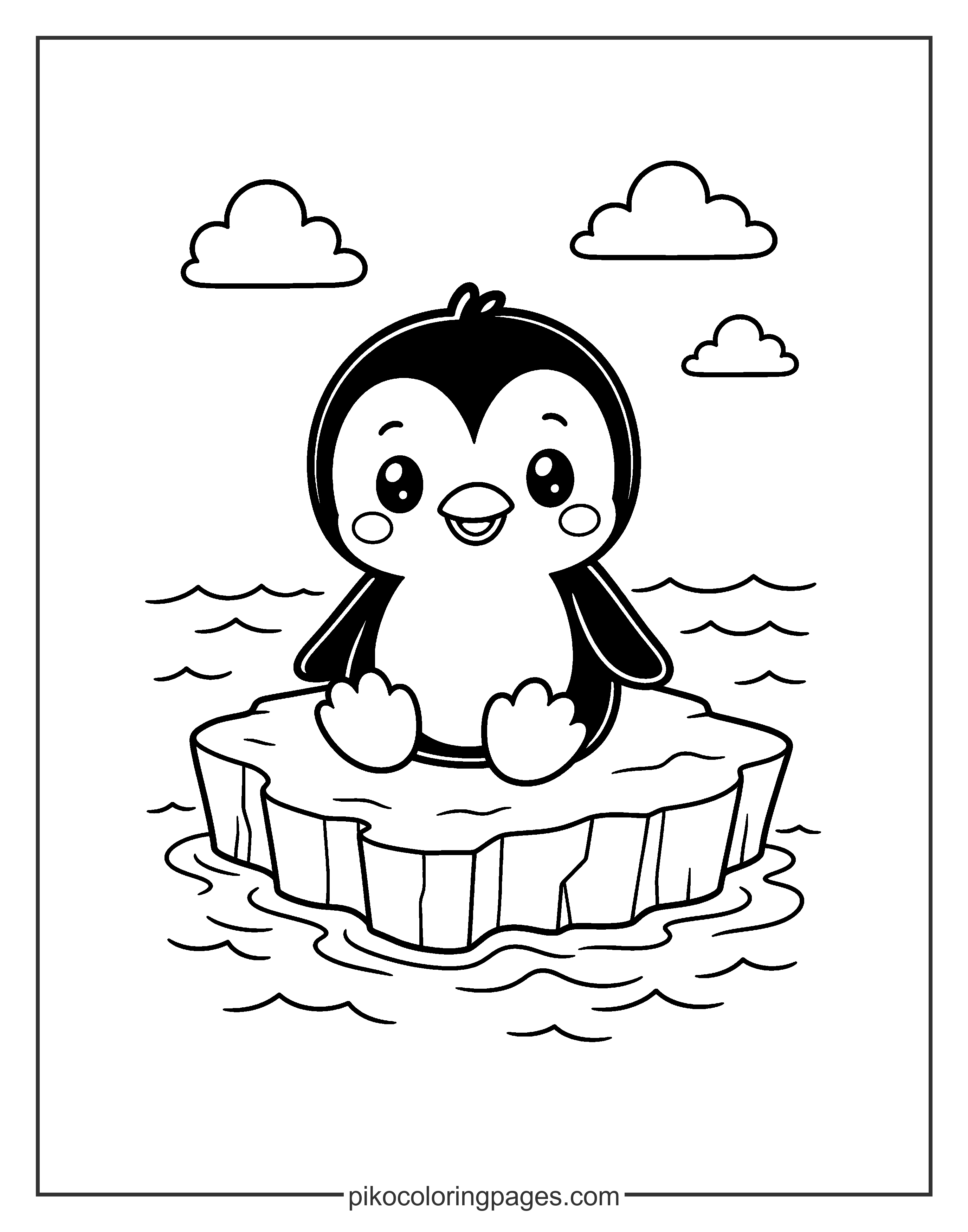 Just chilling! This penguin is enjoying the view from its iceberg. A cute penguin sitting on a small iceberg floating in the sea.