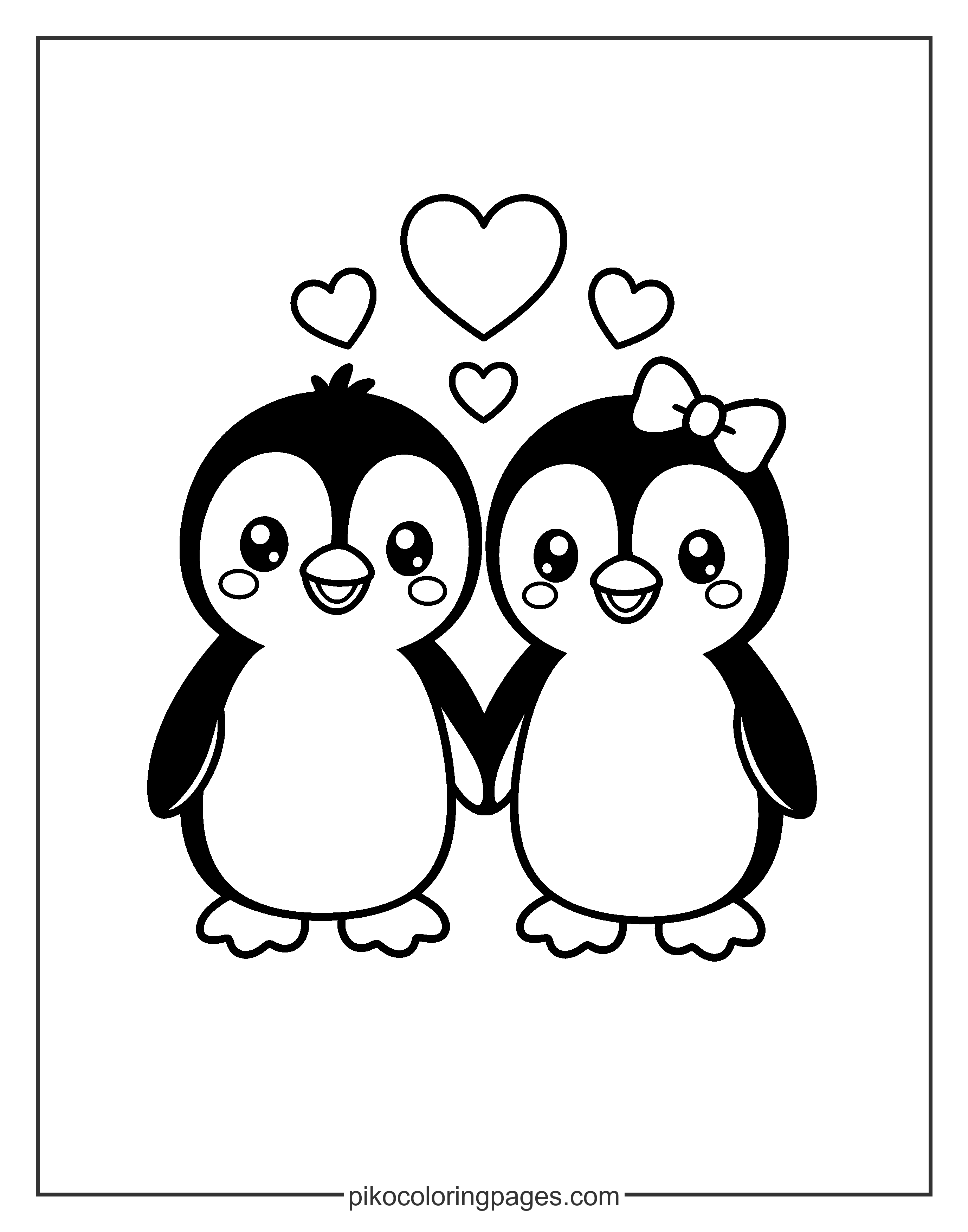 Best friends forever! These two penguins love spending time together. Two best friend penguins holding flippers in a cute coloring scene.