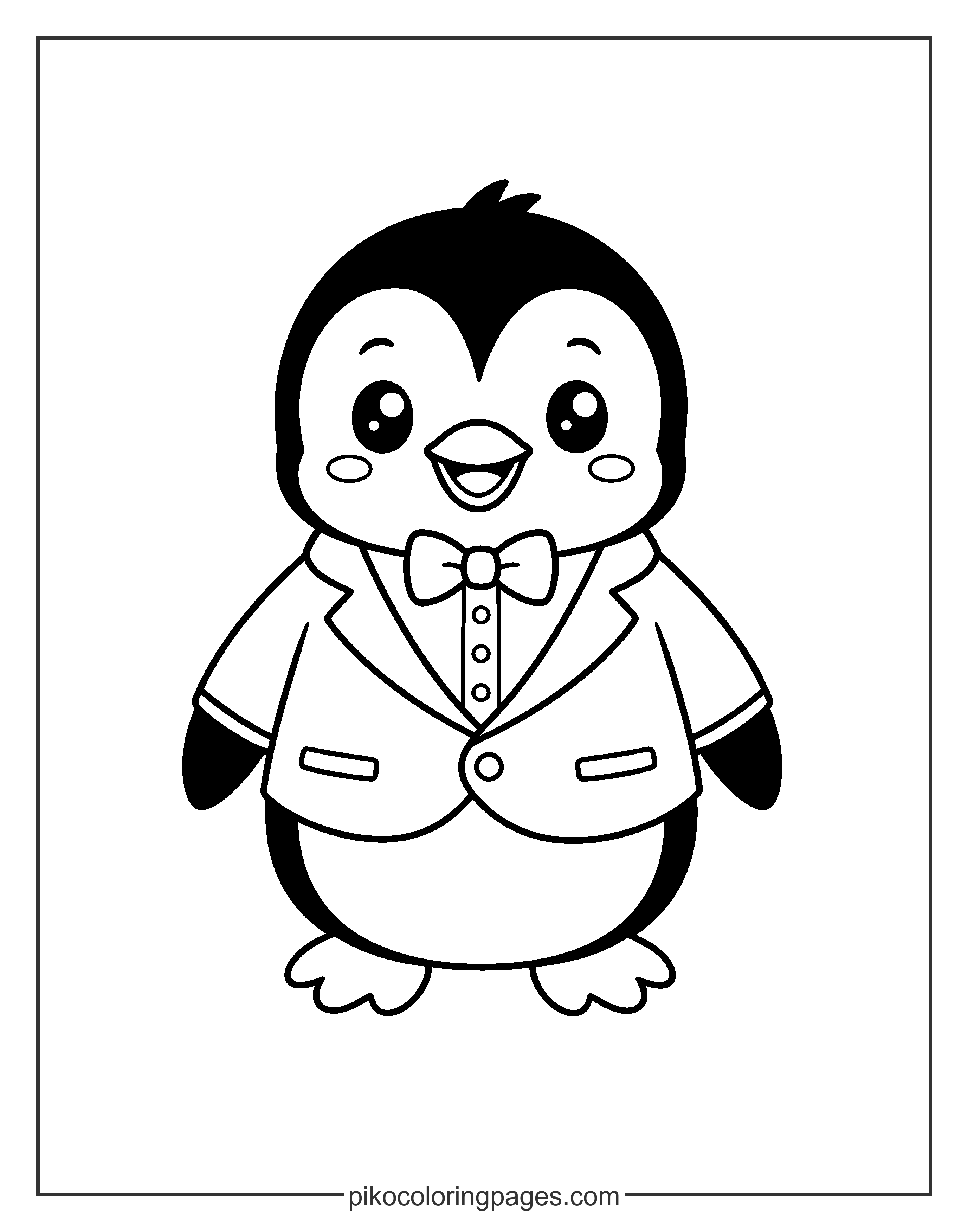 Ready for a fancy party! This penguin looks very dapper in its tuxedo. A very fancy penguin wearing a tuxedo and a bowtie to color.