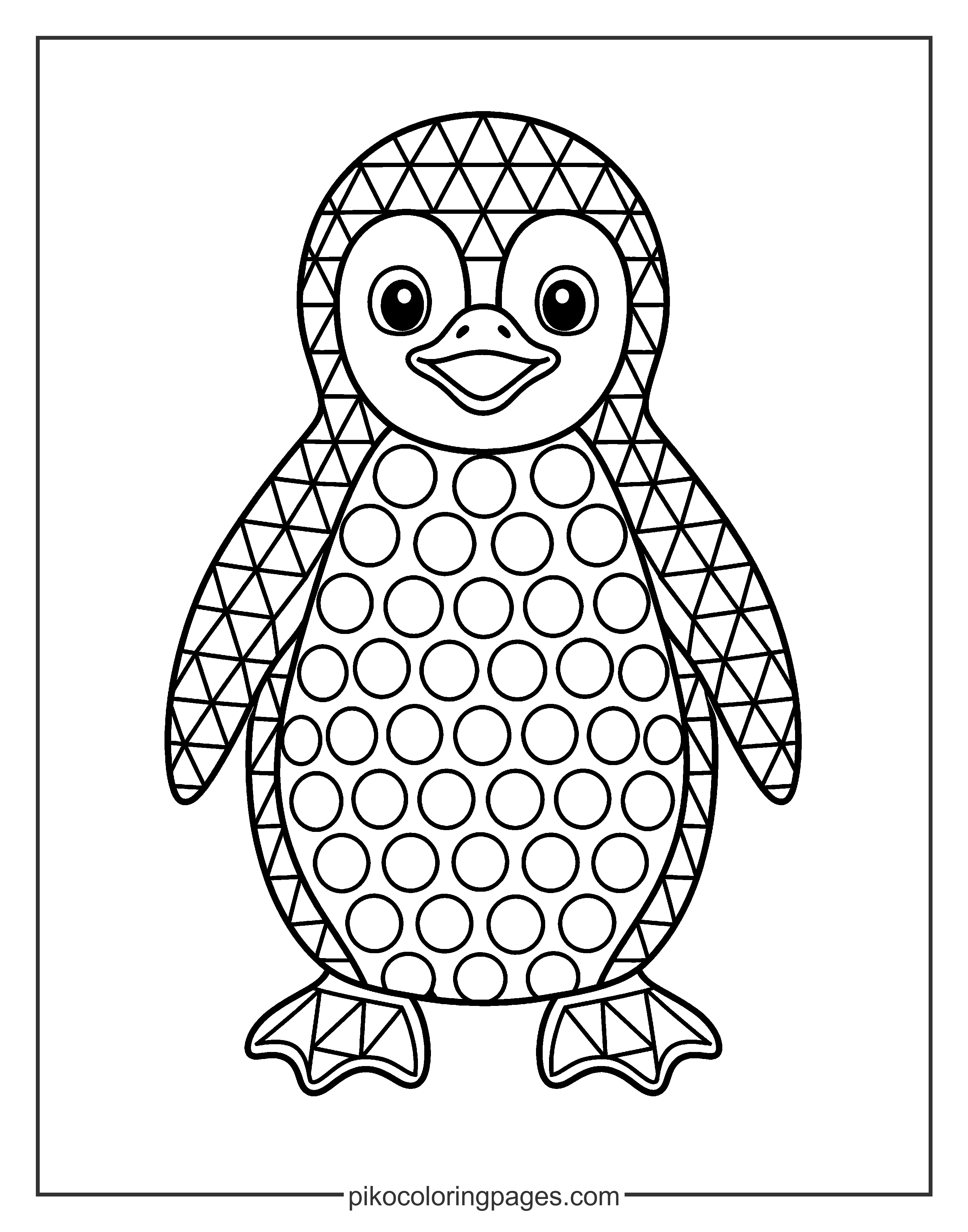 Explore shapes and patterns with this geometric penguin design. A geometric penguin pattern for kids to color, similar to a simple mandala.