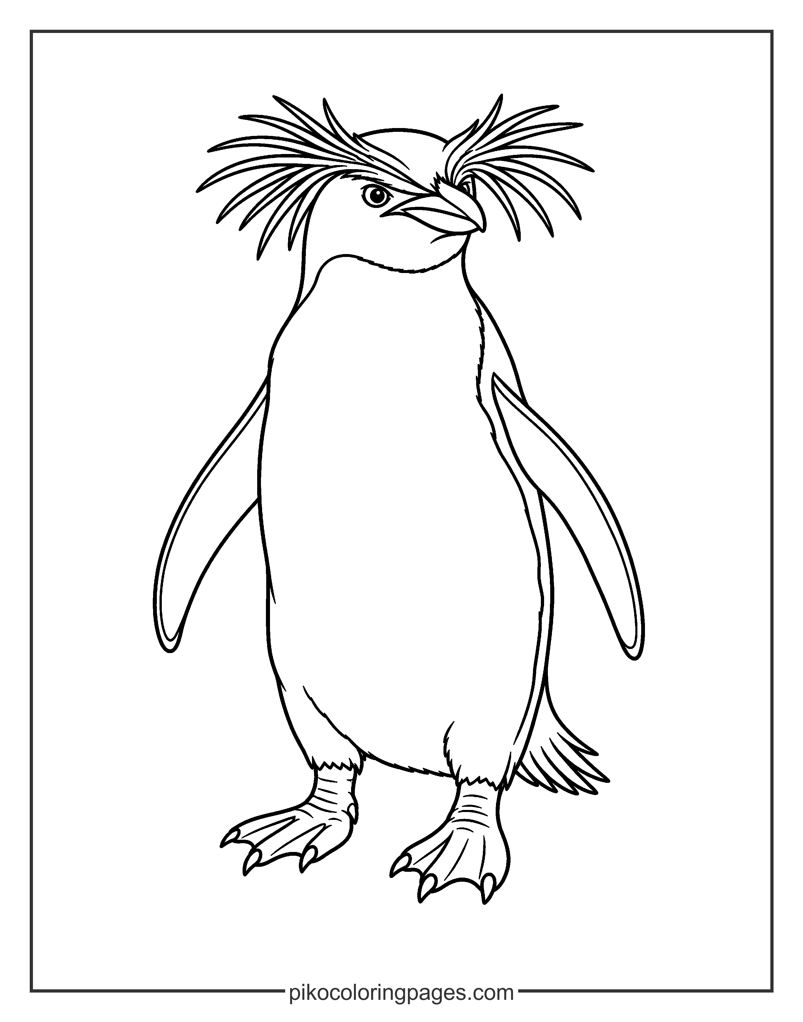 Did you know the Macaroni penguin was named after a 18th-century fashion trend? A detailed coloring sheet of a Macaroni penguin with its fancy crest.